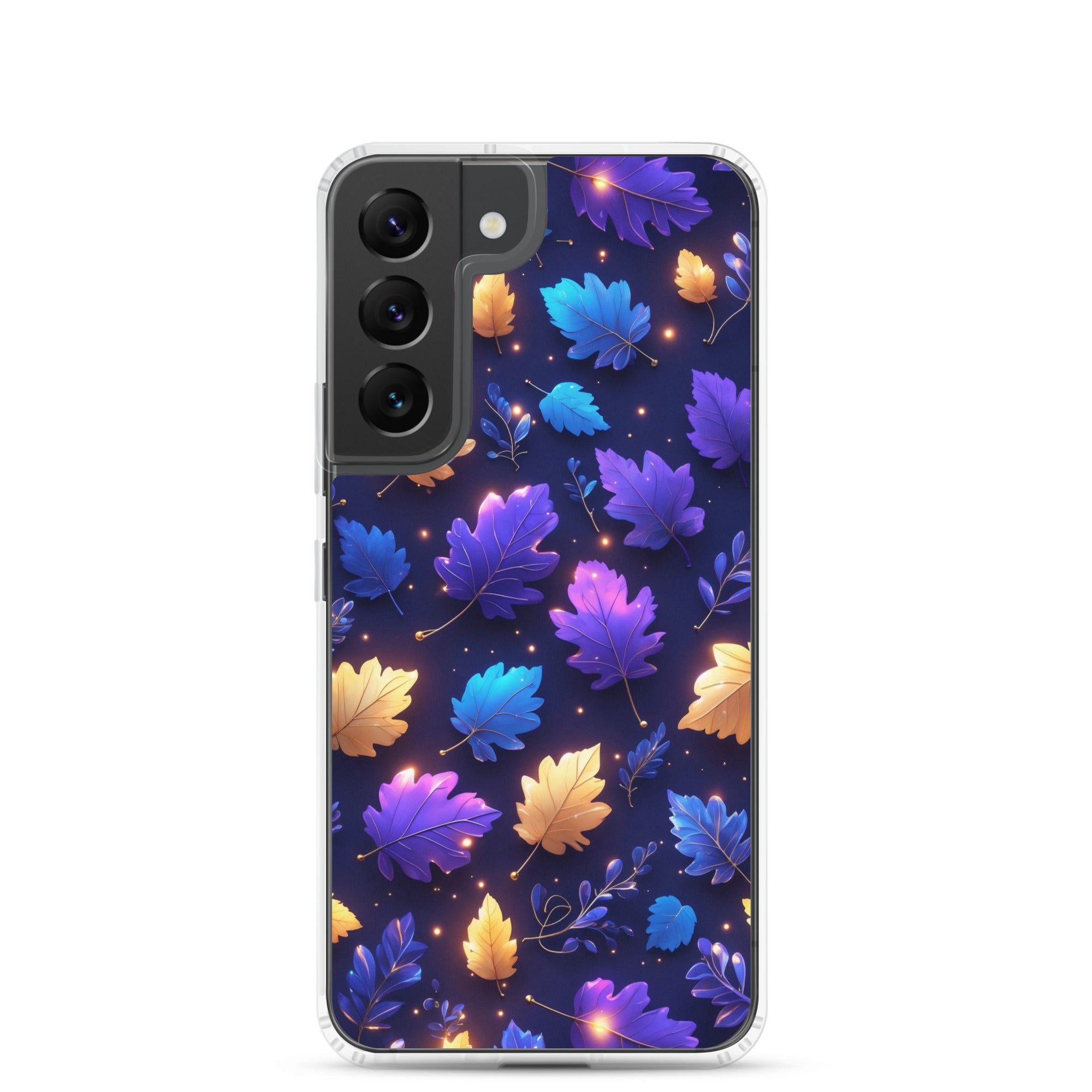 Glowing Autumn Leaves Clear Case for Samsung Galaxy S22 – Colorful Night Nature Protective Cover