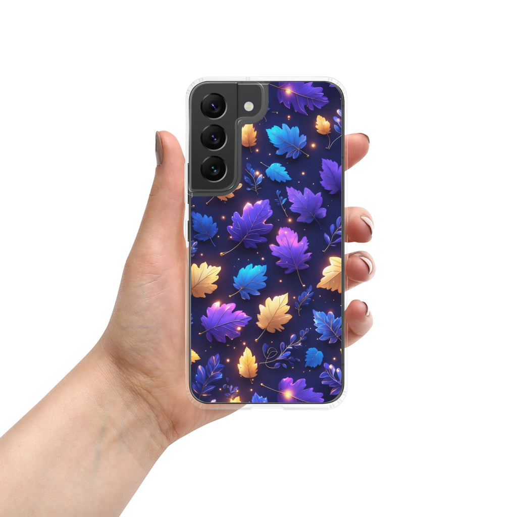 Glowing Autumn Leaves Clear Case for Samsung Galaxy S22 – Colorful Night Nature Protective Cover