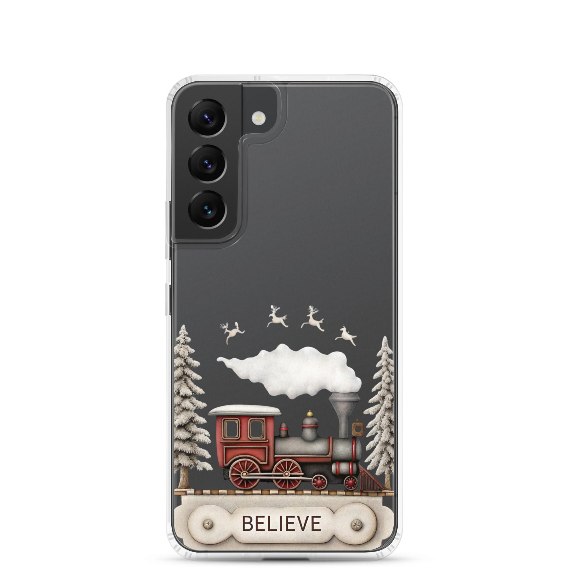 Believe Winter Train Clear Case for Samsung Galaxy S22 – Minimal Christmas Protective Cover