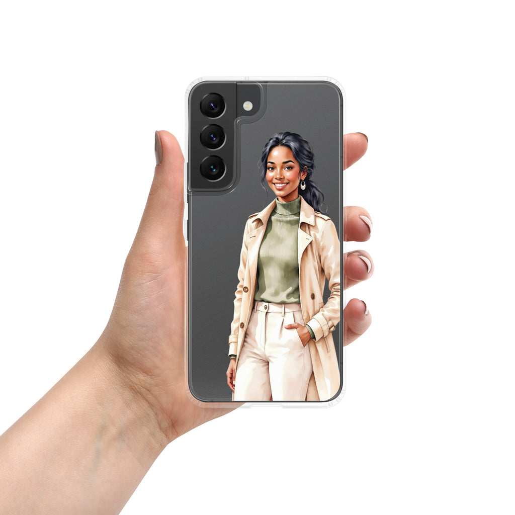 Elegant Fashion Woman Clear Case for Samsung Galaxy S22 – Modern Illustration Protective Cover