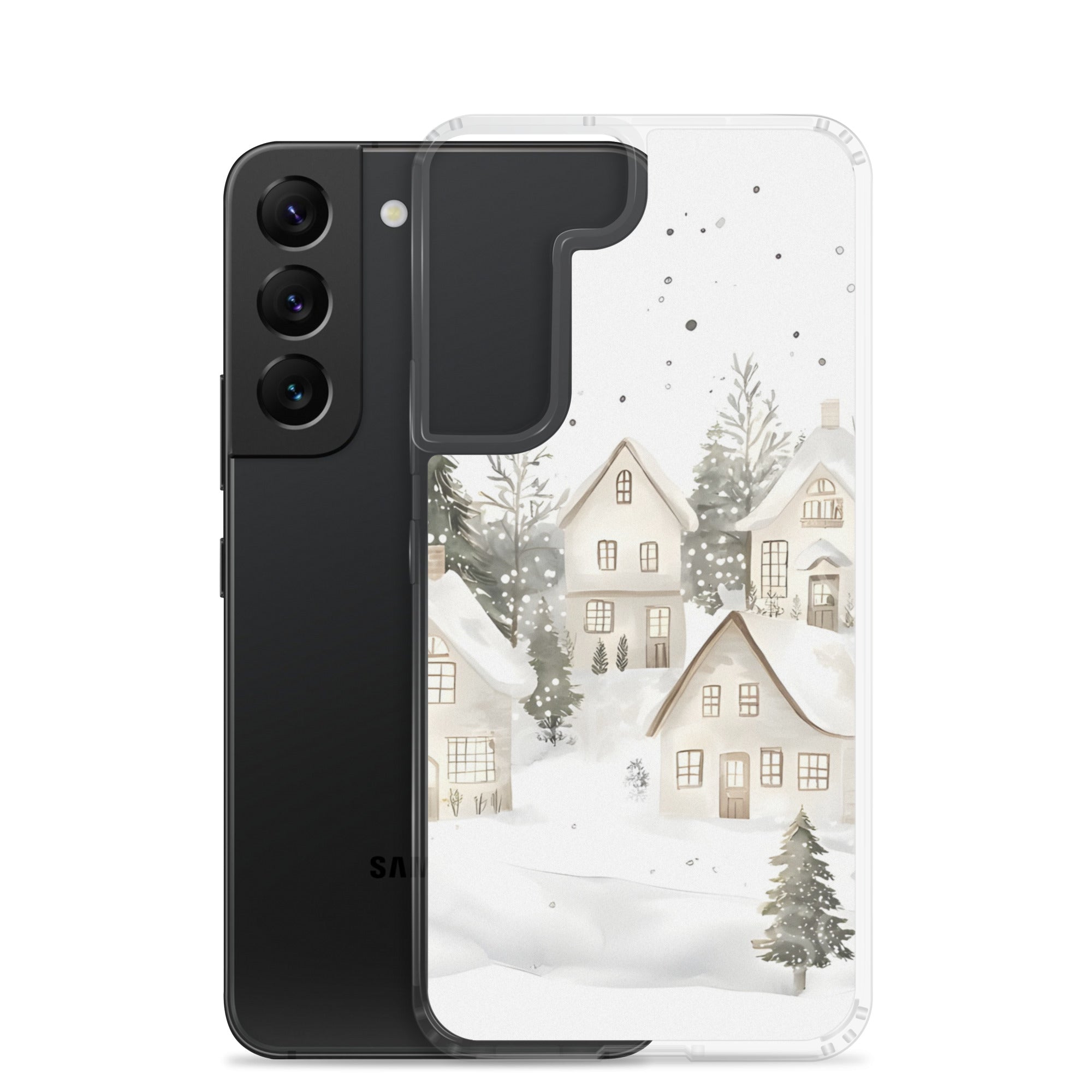 Snowy Winter Village Clear Case for Samsung Galaxy S22 – Cozy Holiday Protective Cover
