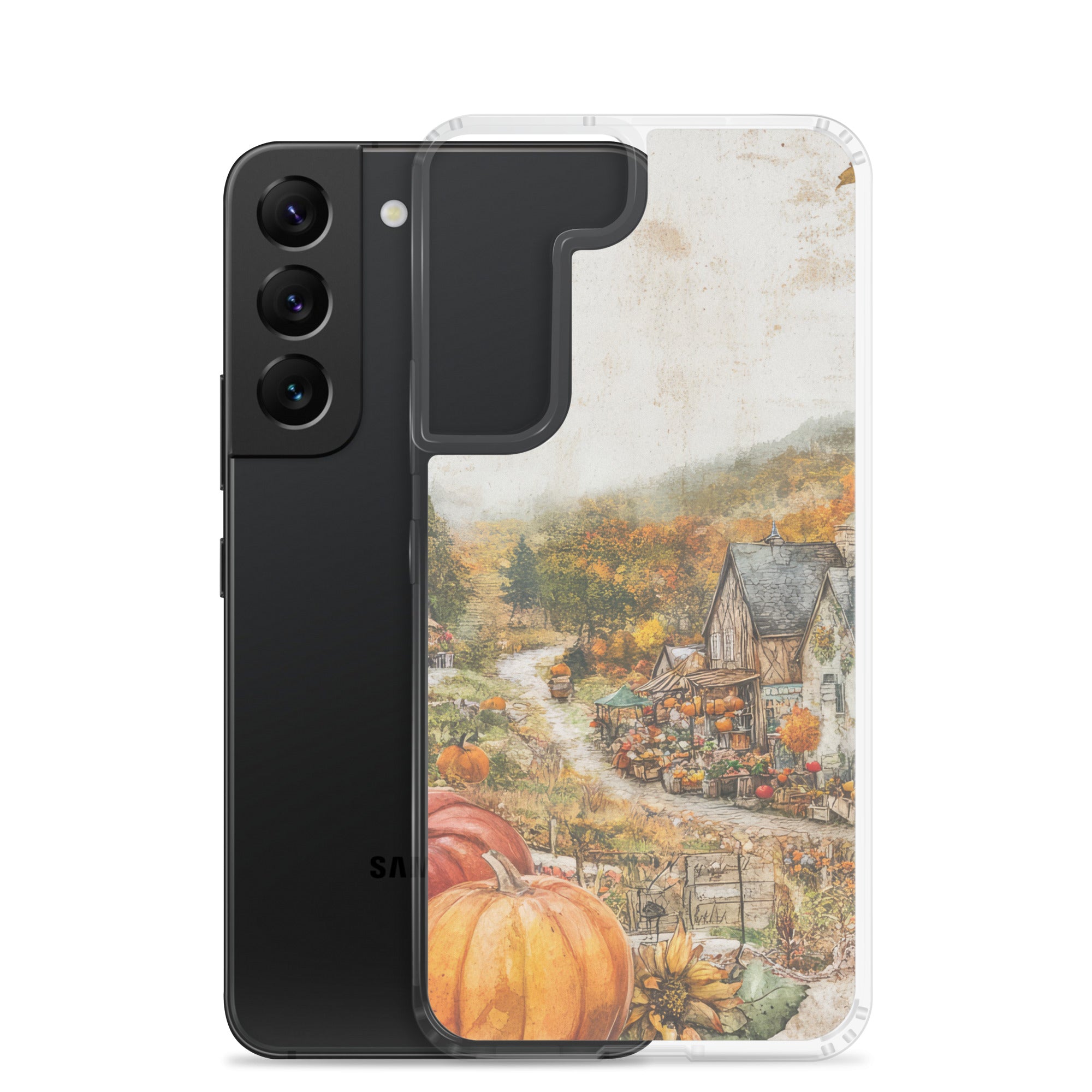 Autumn Village Clear Case for Samsung Galaxy S22 – Cozy Fall Countryside Protective Cover