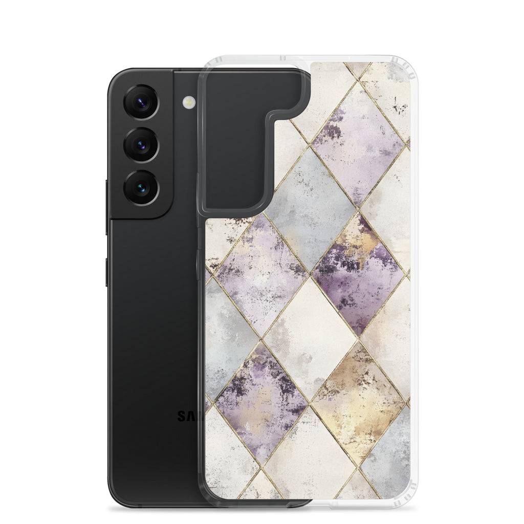 Golden Harlequin Damask Clear Case for Samsung Galaxy S22 – Elegant Geometric Gold Pattern Protective Cover