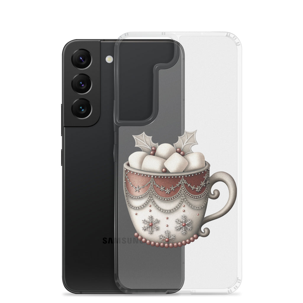 Festive Winter Mug Clear Case for Samsung Galaxy S22 – Cozy Holiday Hot Cocoa Protective Cover