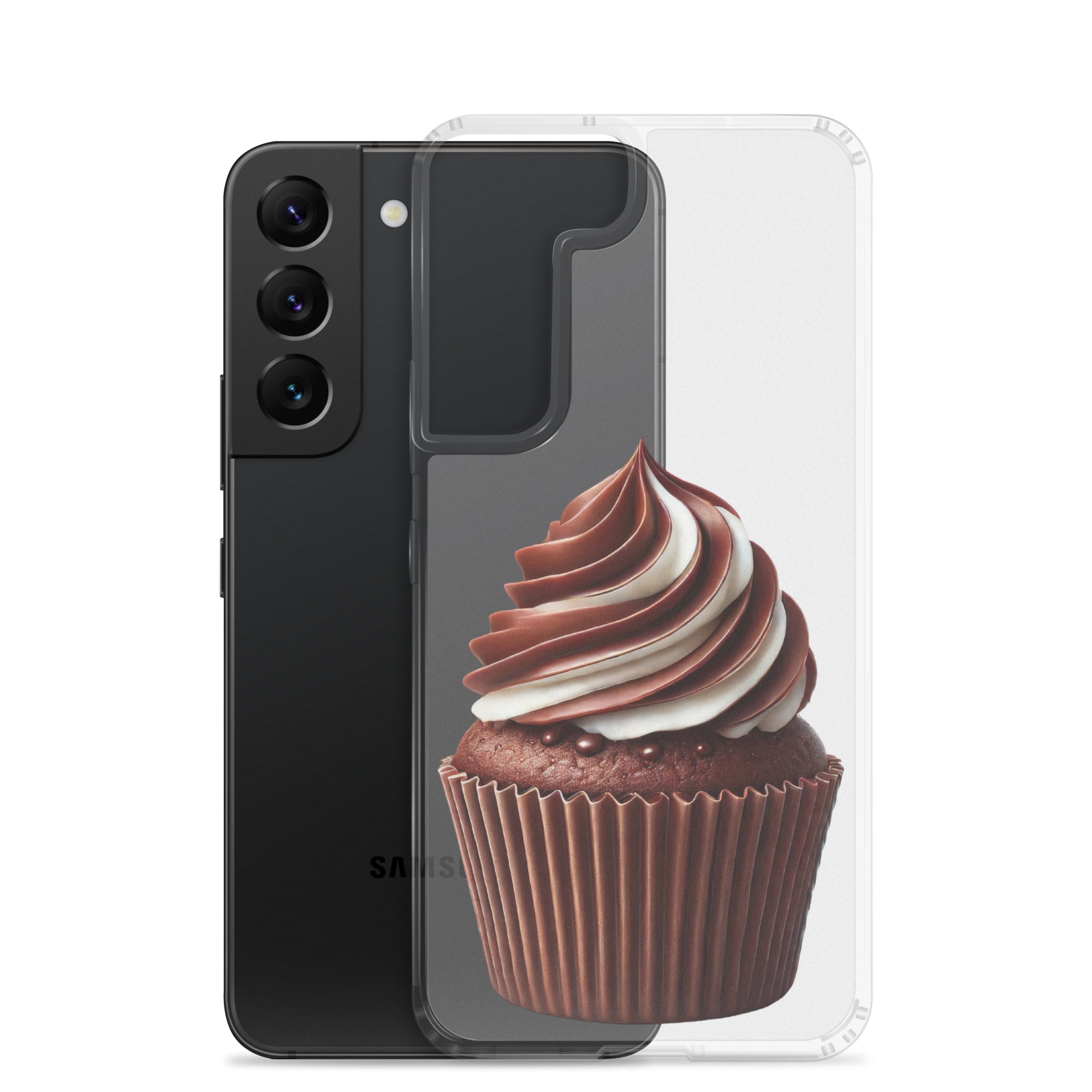 Chocolate Swirl Cupcake Clear Case for Samsung Galaxy S22 – Dessert-Inspired Protective Cover
