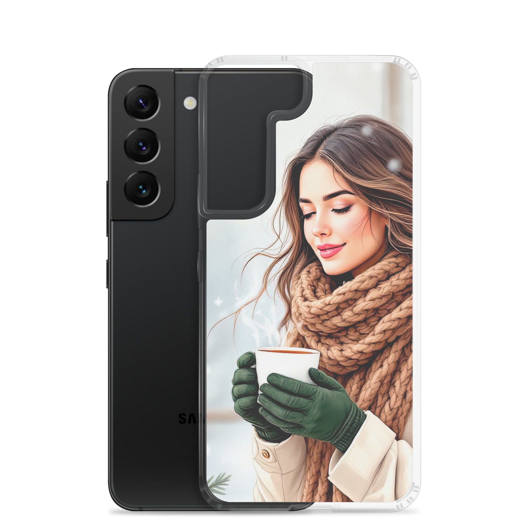 Winter Coffee Moment Clear Case for Samsung Galaxy S22 – Cozy Portrait Protective Cover