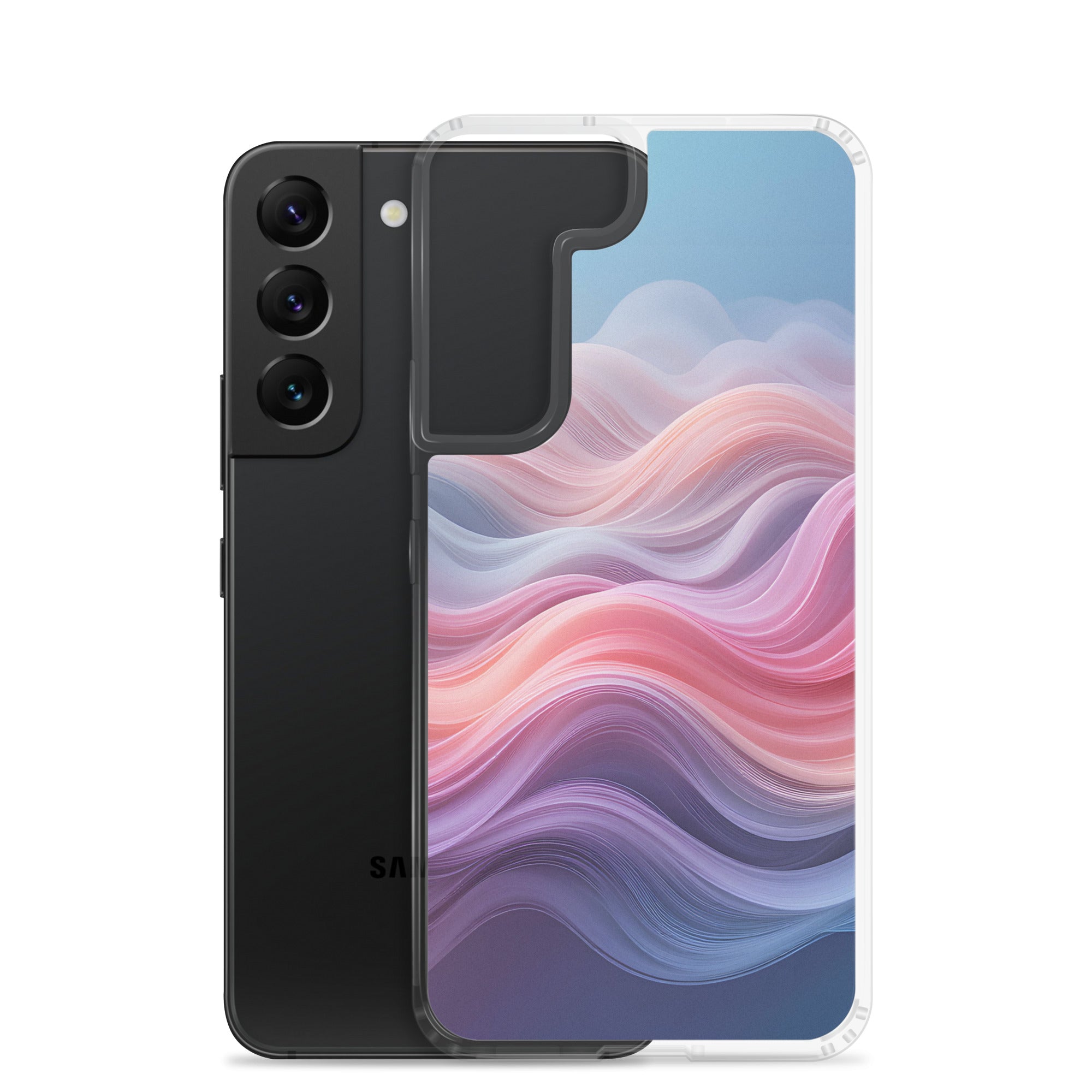 Abstract Pink & Blue Waves Dream Clear Case for Samsung Galaxy S22 – Modern Gradient Protective Cover