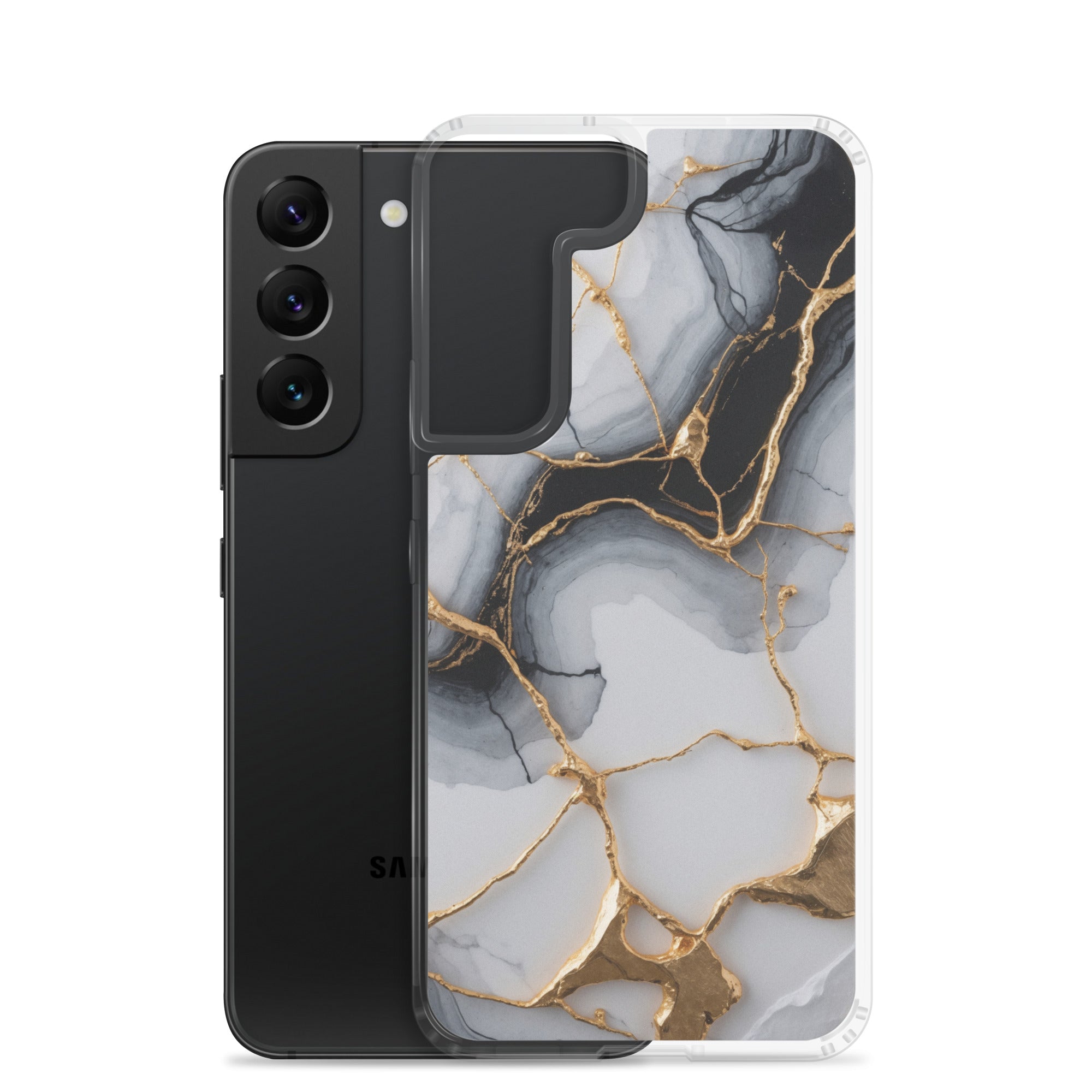 Black & White Marble Gold Clear Case for Samsung Galaxy S22 – Elegant Marble Protective Cover