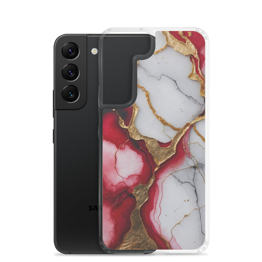 Red Marble Gold Veins Clear Case for Samsung Galaxy S22 – Luxury Abstract Protective Cover