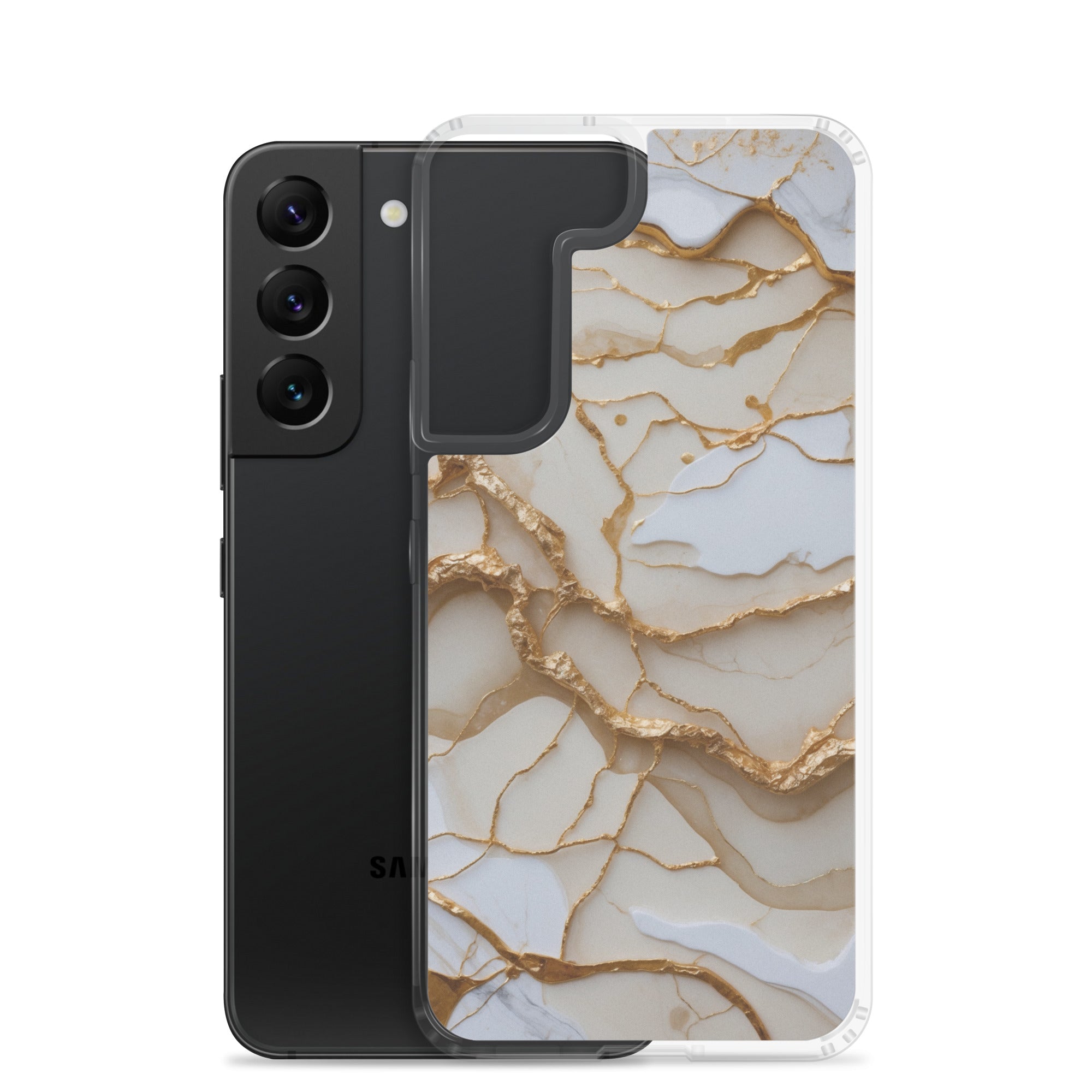 White Marble Gold Veins Clear Case for Samsung Galaxy S22 – Elegant Stone Protective Cover