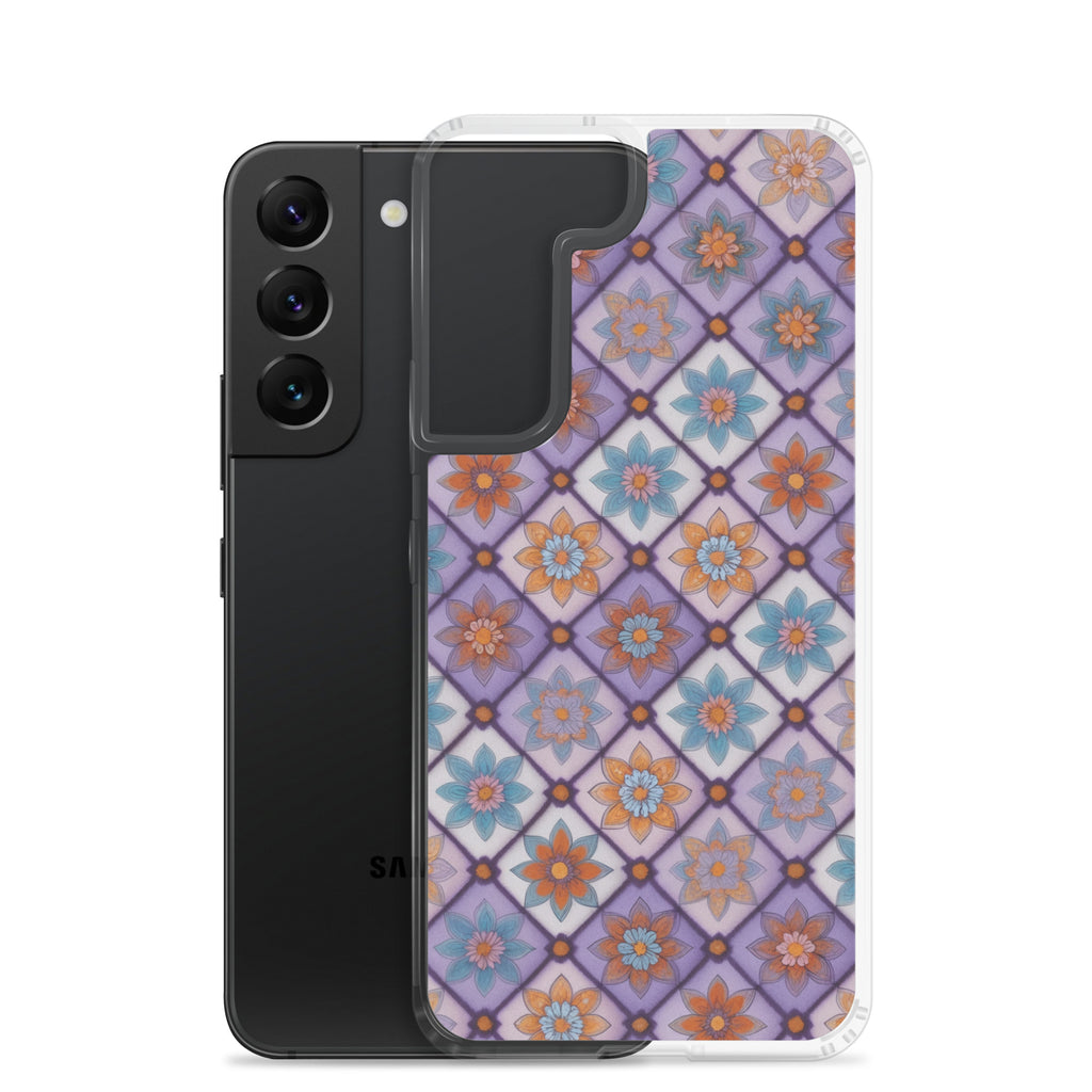 Geometric Floral Pattern Clear Case for Samsung Galaxy S22 – Colorful Mosaic Protective Cover