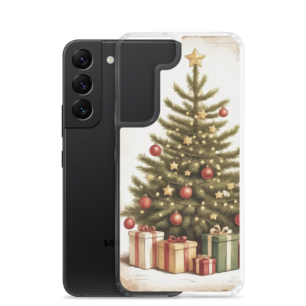 Christmas Tree with Gifts Clear Case for Samsung Galaxy S22 – Festive Holiday Protective Cover