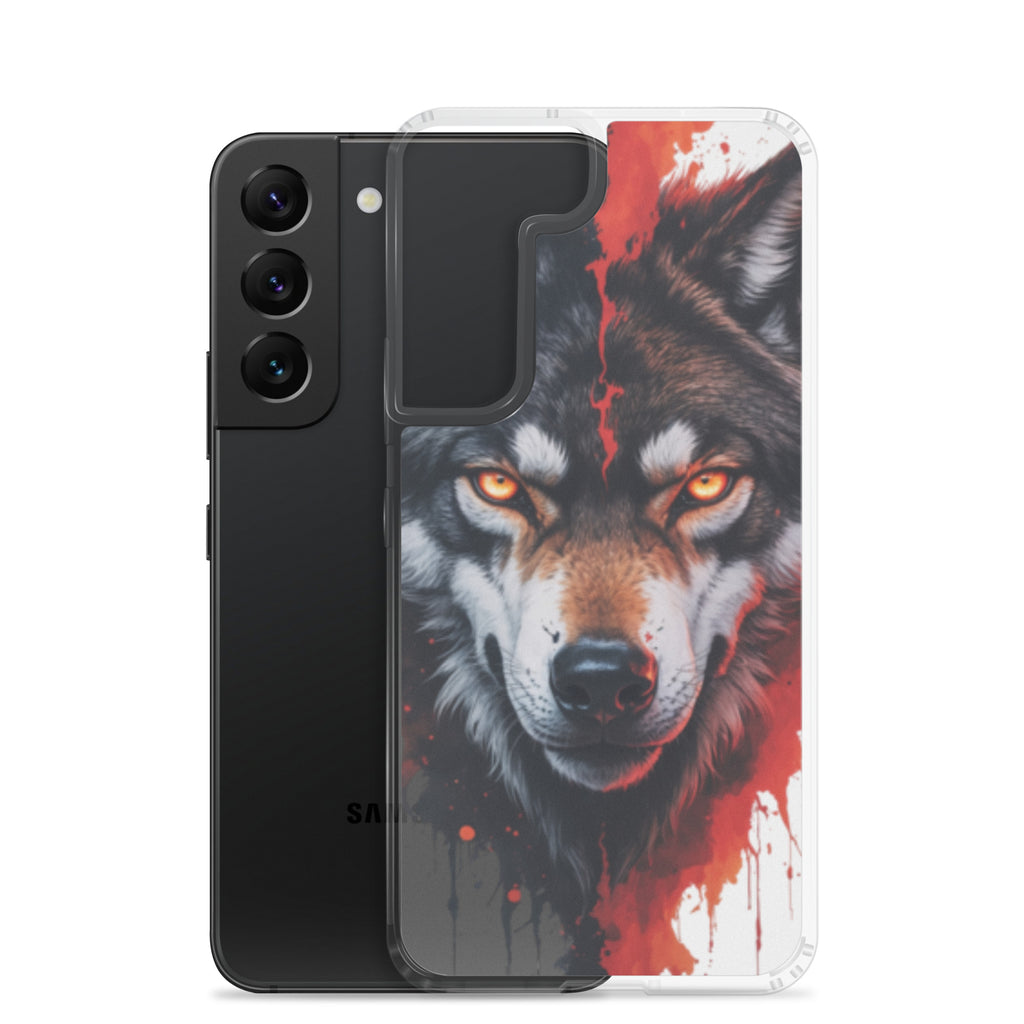 Fierce Wolf Portrait Clear Case for Samsung Galaxy S22 – Dark Animal Art Protective Cover