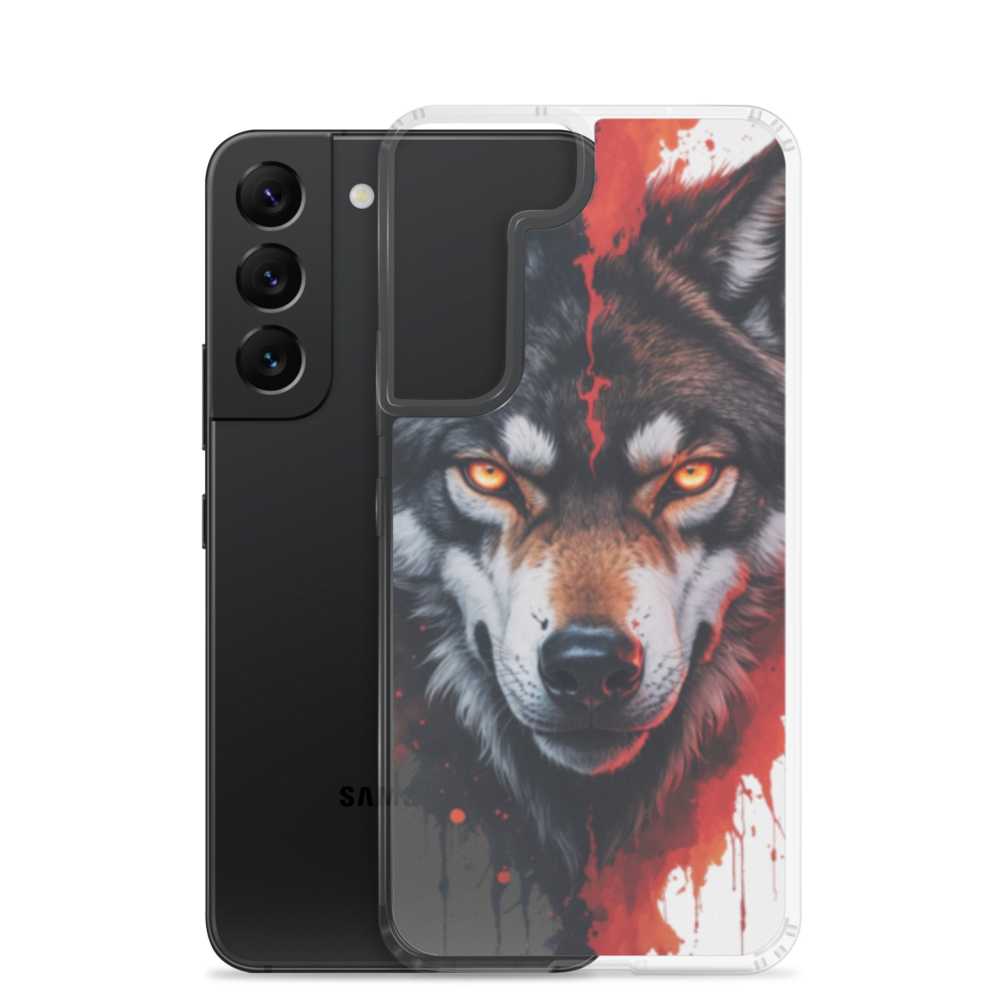 Fierce Wolf Portrait Clear Case for Samsung Galaxy S22 – Dark Animal Art Protective Cover