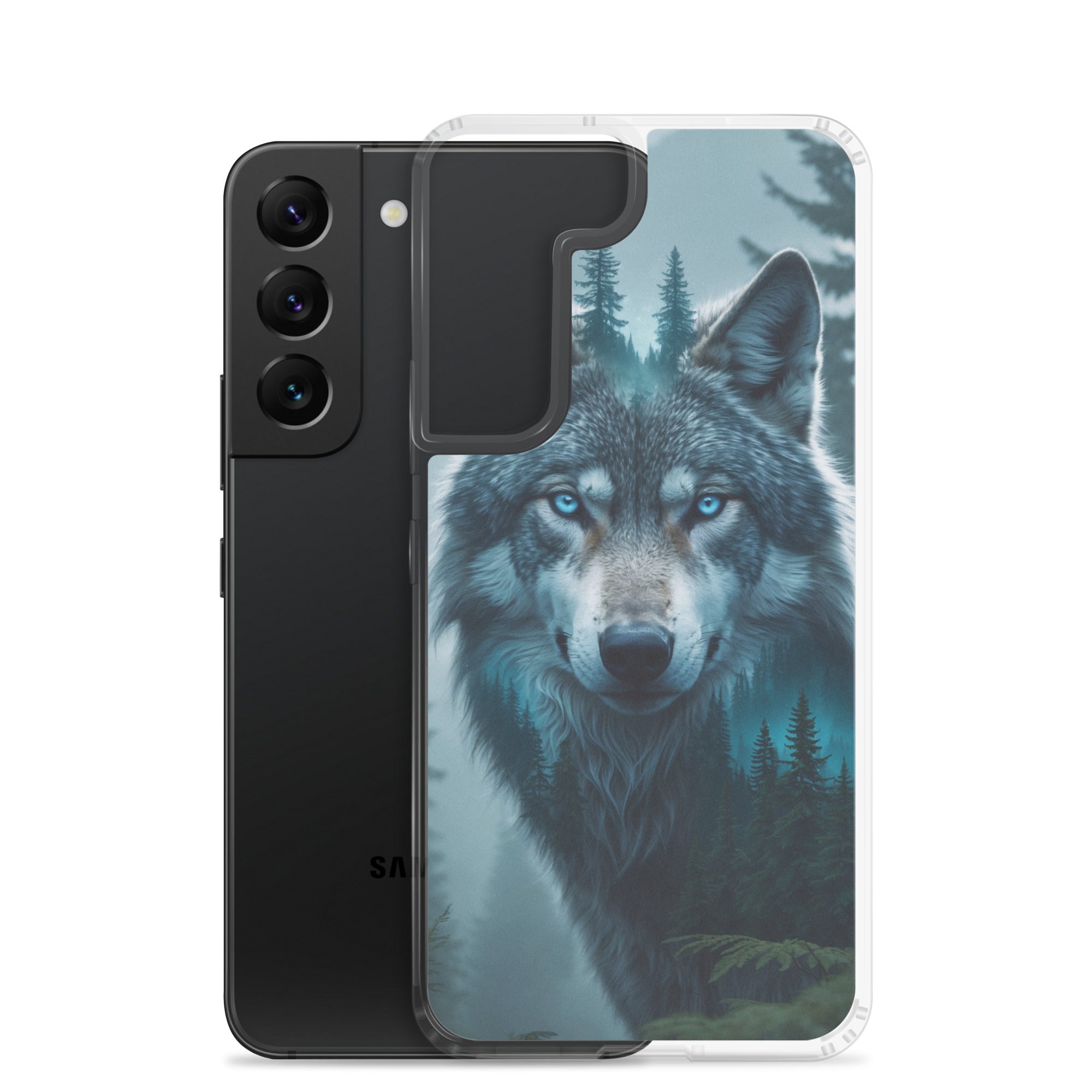 Mystic Forest Wolf Clear Case for Samsung Galaxy S22 – Dark Nature Art Protective Cover
