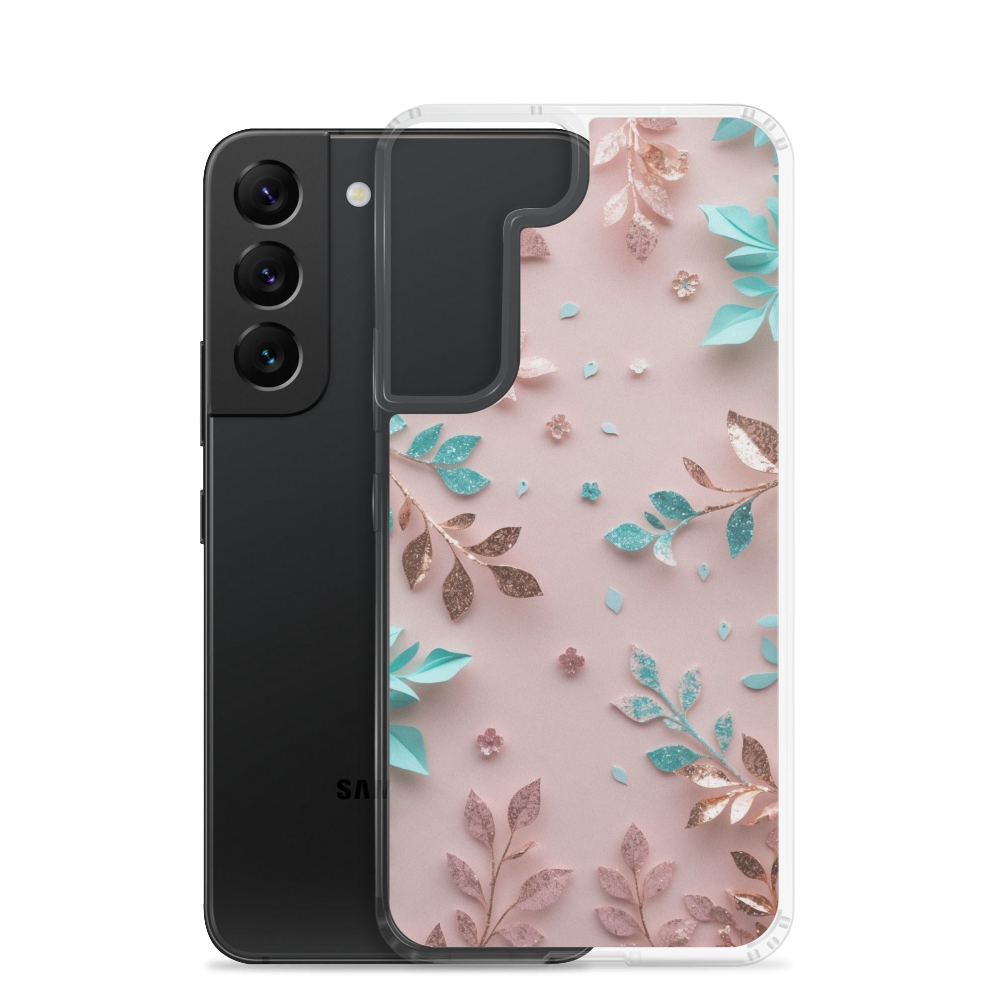 Pastel Floral Leaves Clear Case for Samsung Galaxy S22 – Soft Elegant Protective Cover