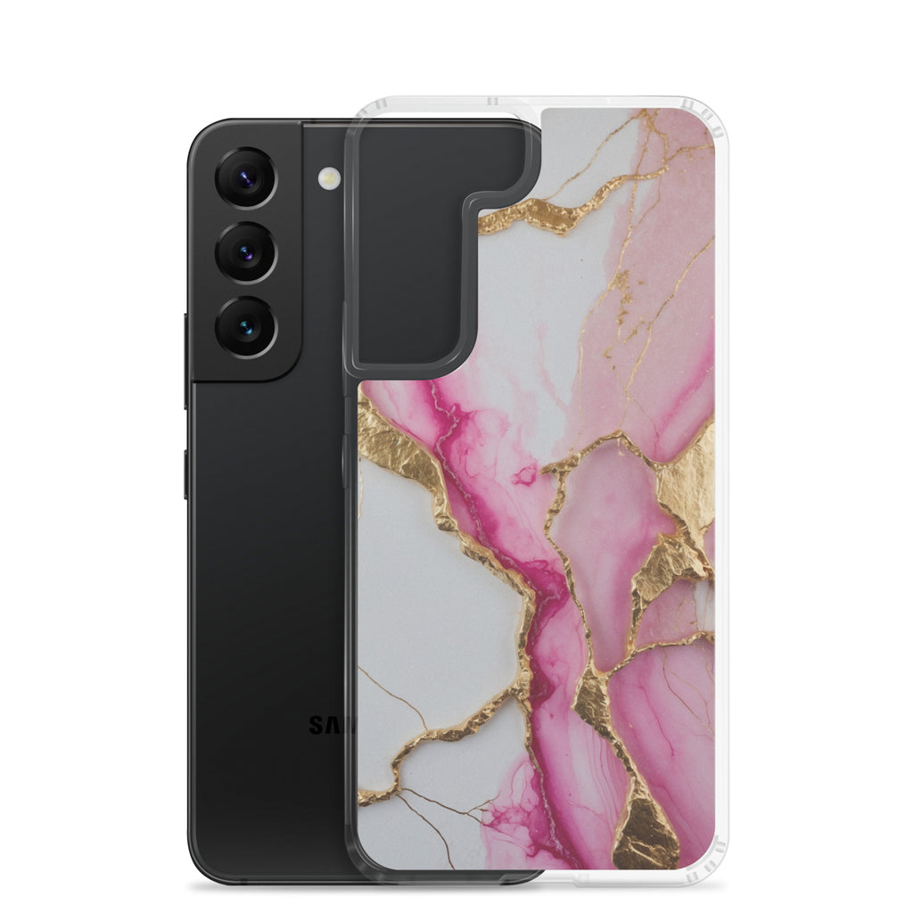 Pink Marble Gold Veins Clear Case for Samsung Galaxy S22 – Elegant Stone Protective Cover