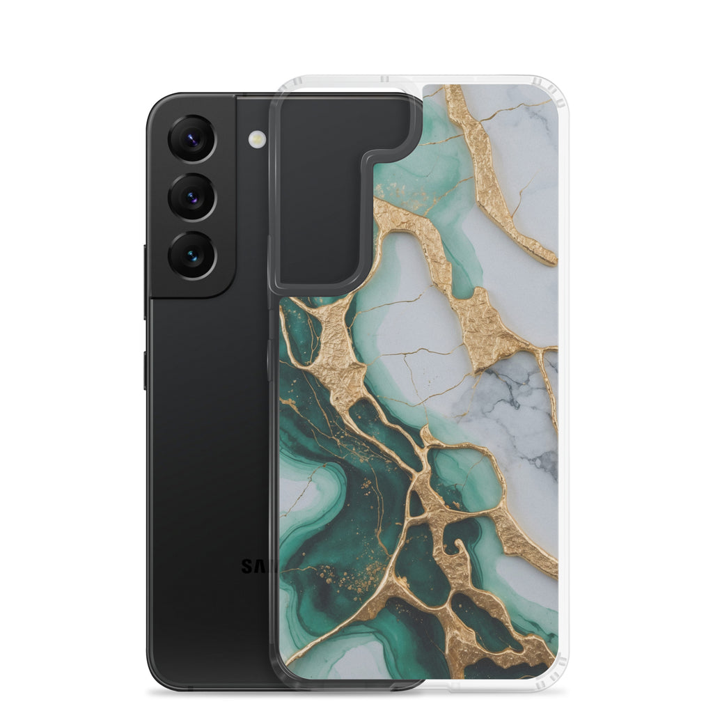Emerald Green Marble Gold Veins Clear Case for Samsung Galaxy S22 – Luxury Stone Protective Cover