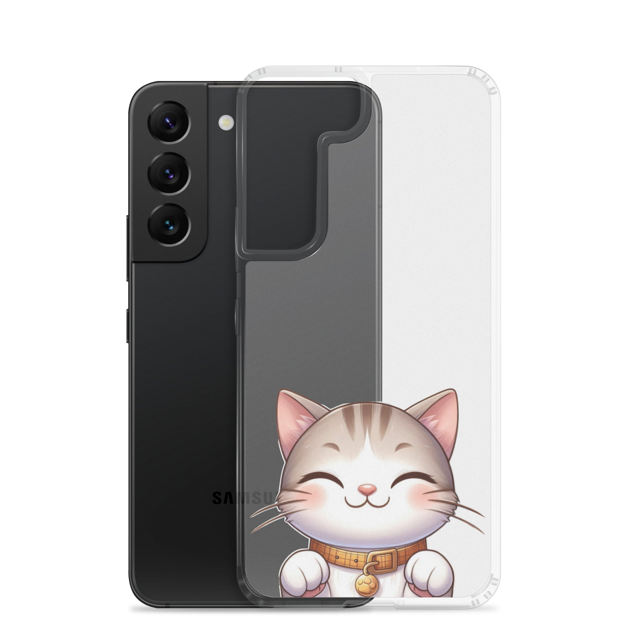 Cute Smiling Cat Clear Case for Samsung Galaxy S22 – Minimal Kawaii Protective Cover