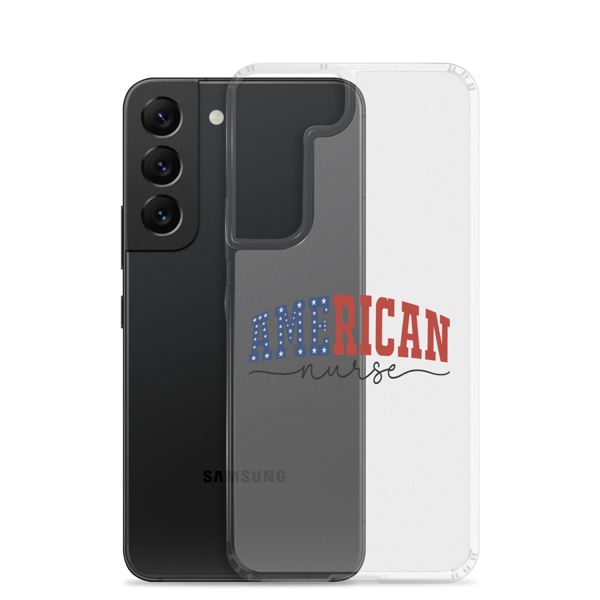 American Nurse Typography Clear Case for Samsung Galaxy S22 – Patriotic Profession Protective Cover
