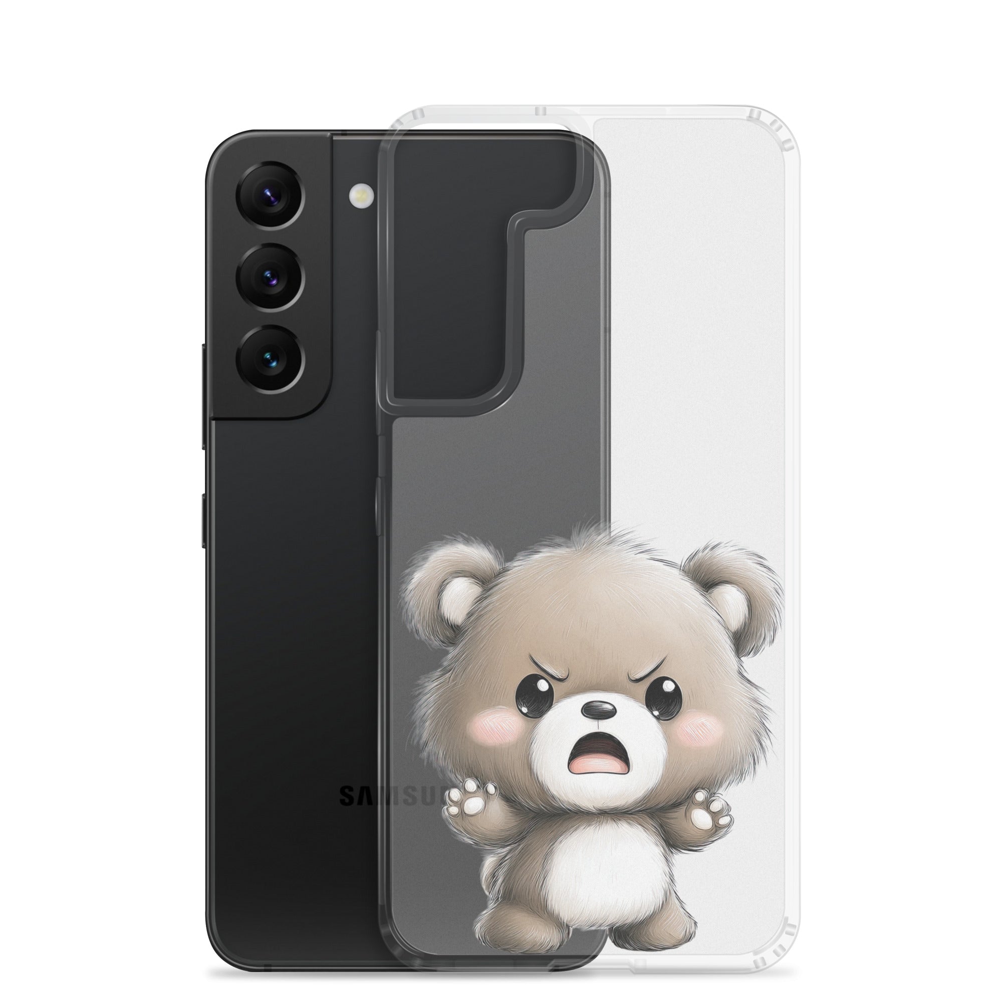 Cute Angry Bear Clear Case for Samsung Galaxy S22 – Playful Cartoon Protective Cover