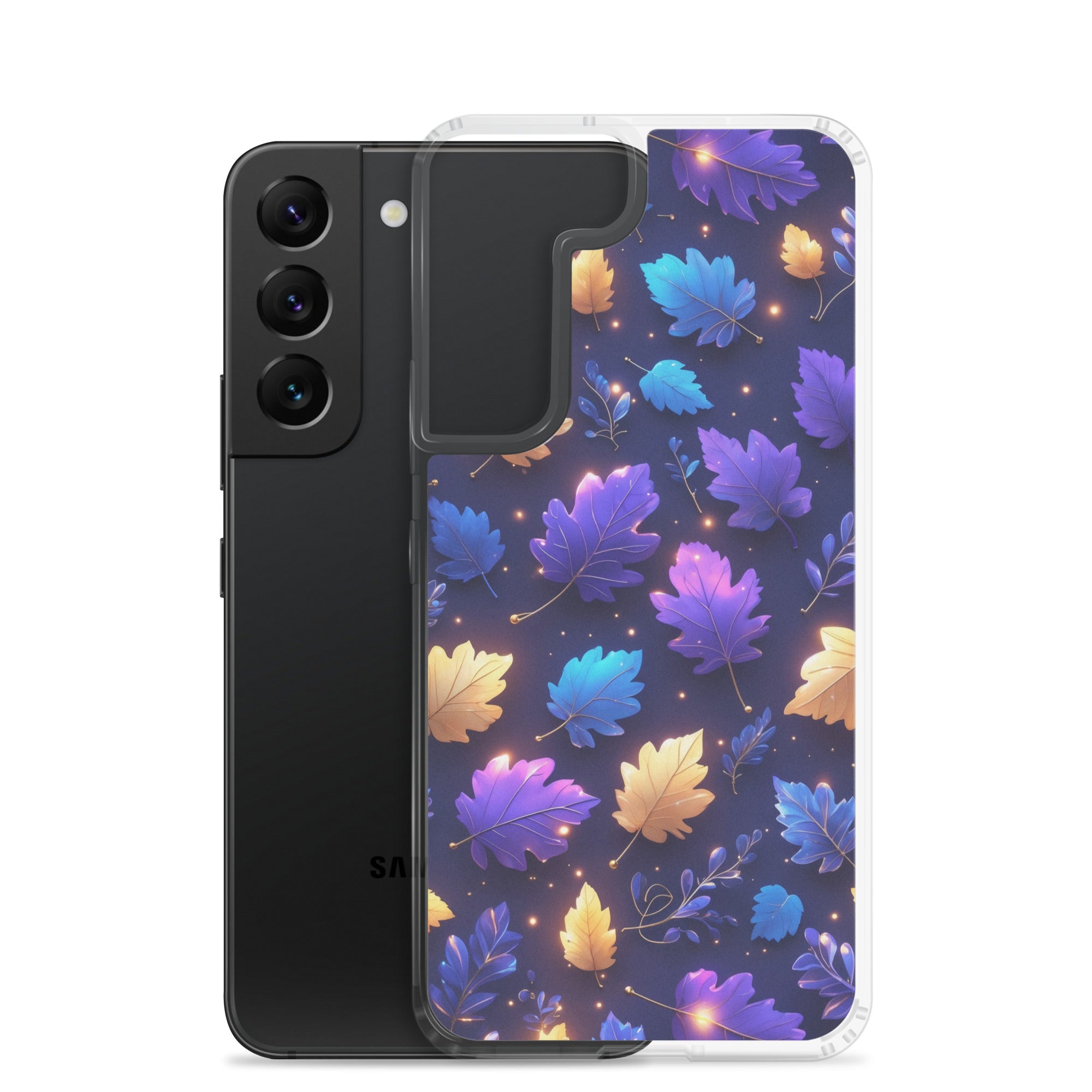 Glowing Autumn Leaves Clear Case for Samsung Galaxy S22 – Colorful Night Nature Protective Cover