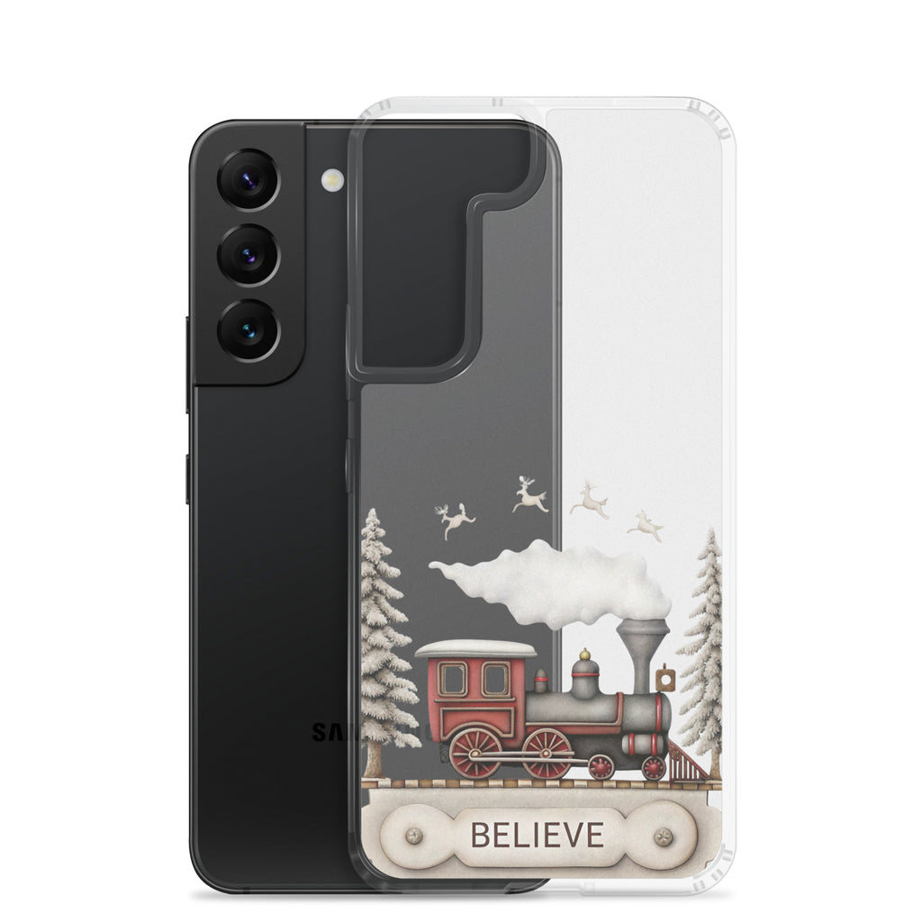 Believe Winter Train Clear Case for Samsung Galaxy S22 – Minimal Christmas Protective Cover