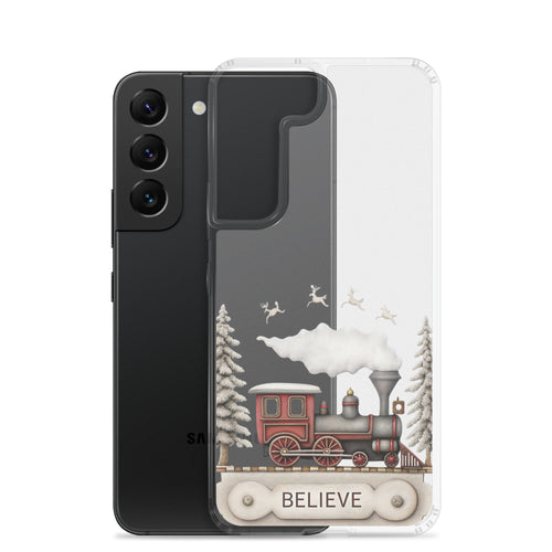 Believe Winter Train Clear Case for Samsung Galaxy S22 – Minimal Christmas Protective Cover