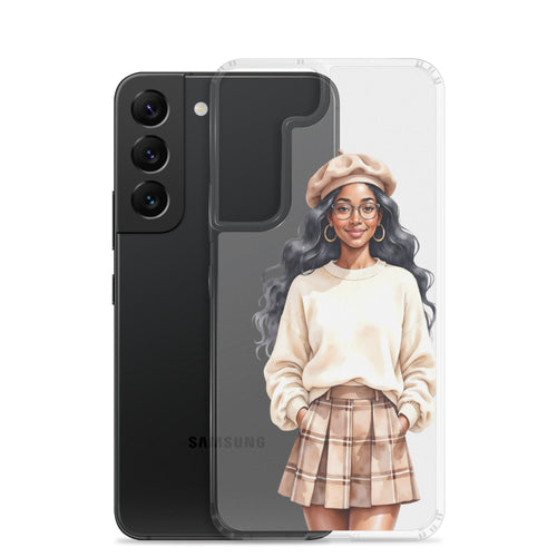 Chic Autumn Portrait Clear Case for Samsung Galaxy S22 – Elegant Minimalist Protective Cover