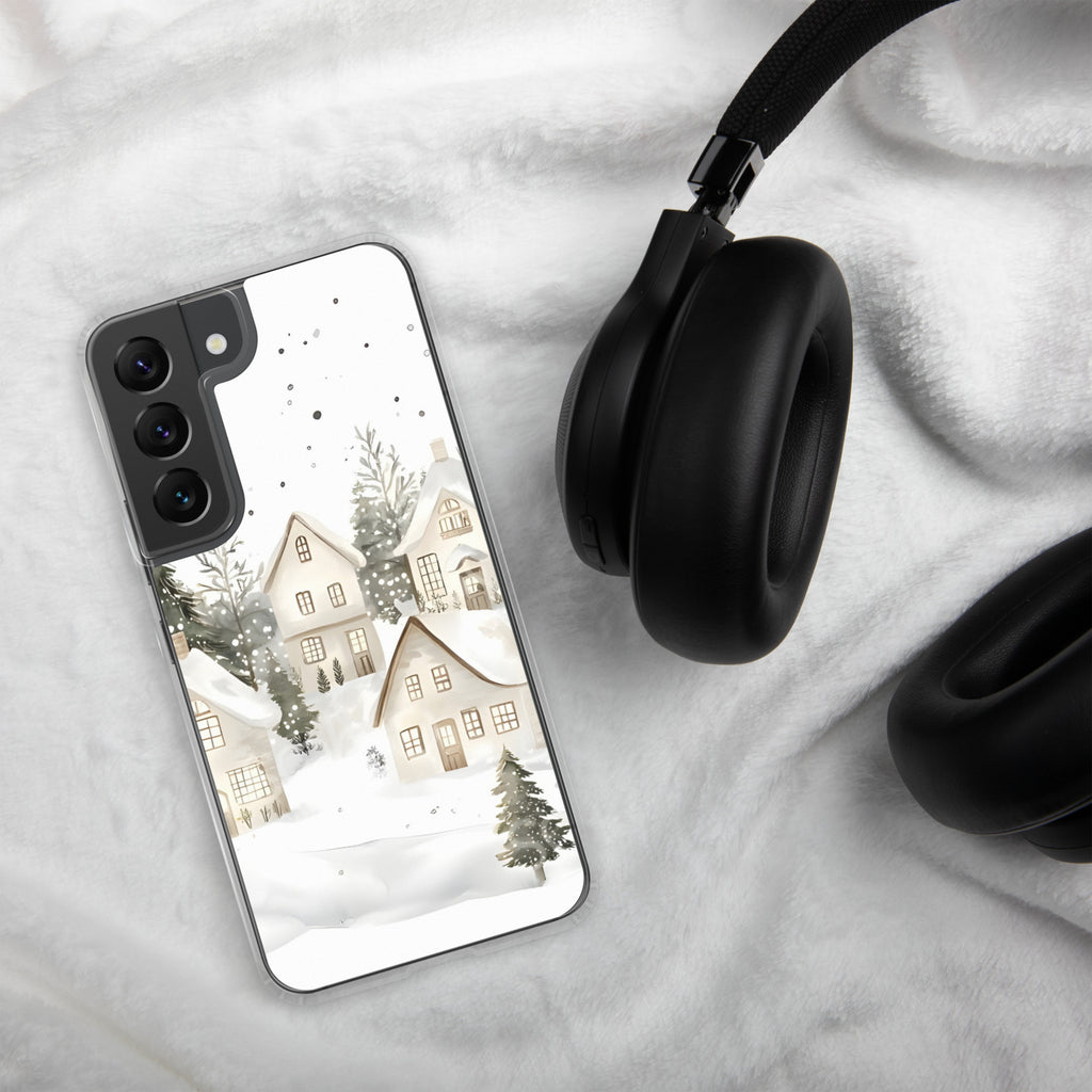 Snowy Winter Village Clear Case for Samsung Galaxy S22 – Cozy Holiday Protective Cover