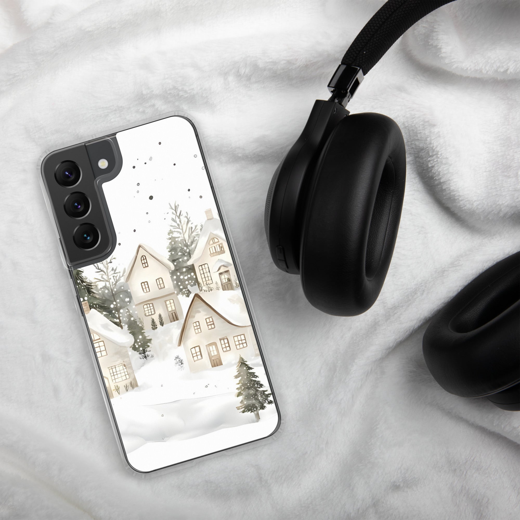 Snowy Winter Village Clear Case for Samsung Galaxy S22 – Cozy Holiday Protective Cover