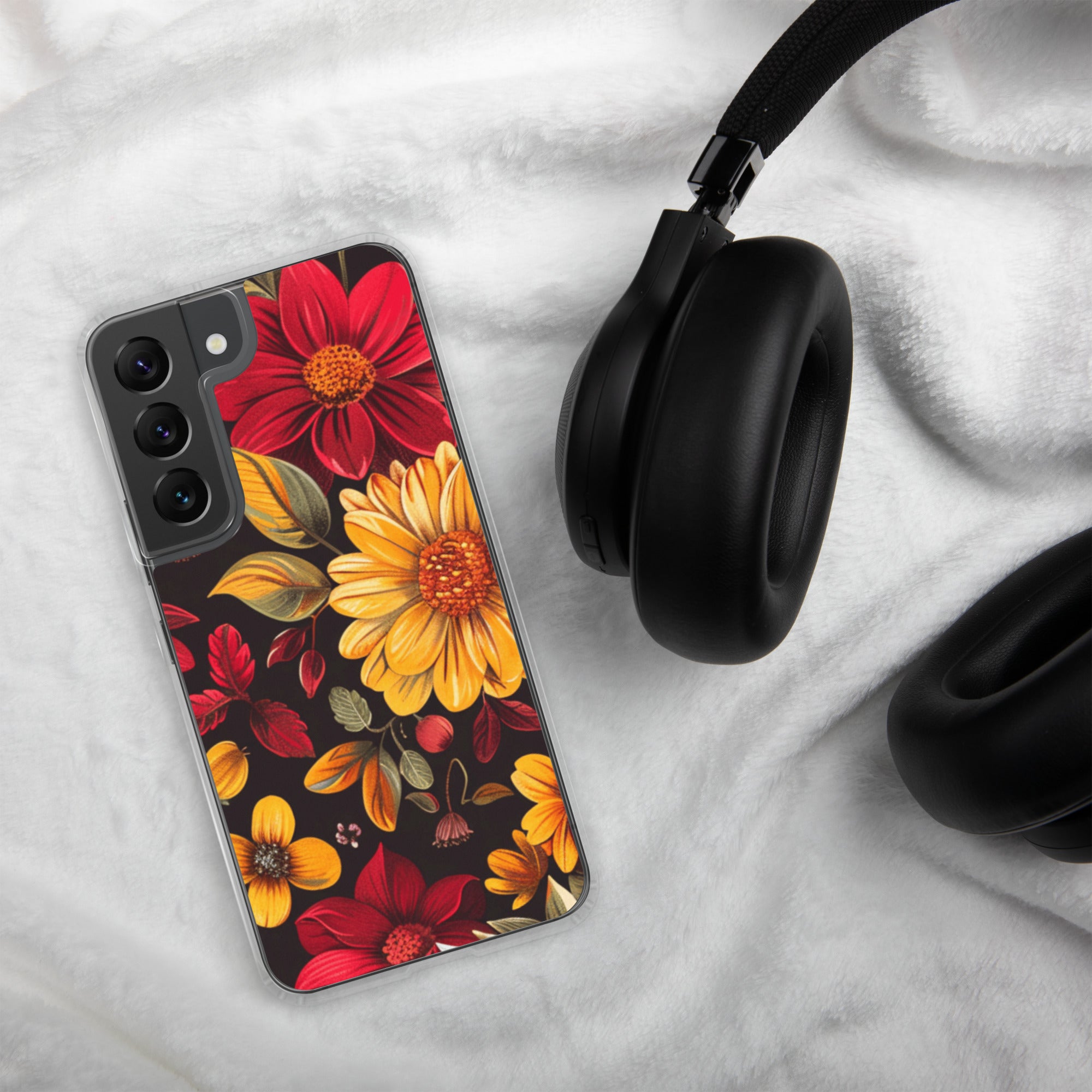 Autumn Bloom Floral Clear Case for Samsung Galaxy S22 – Warm Fall Flowers Protective Cover