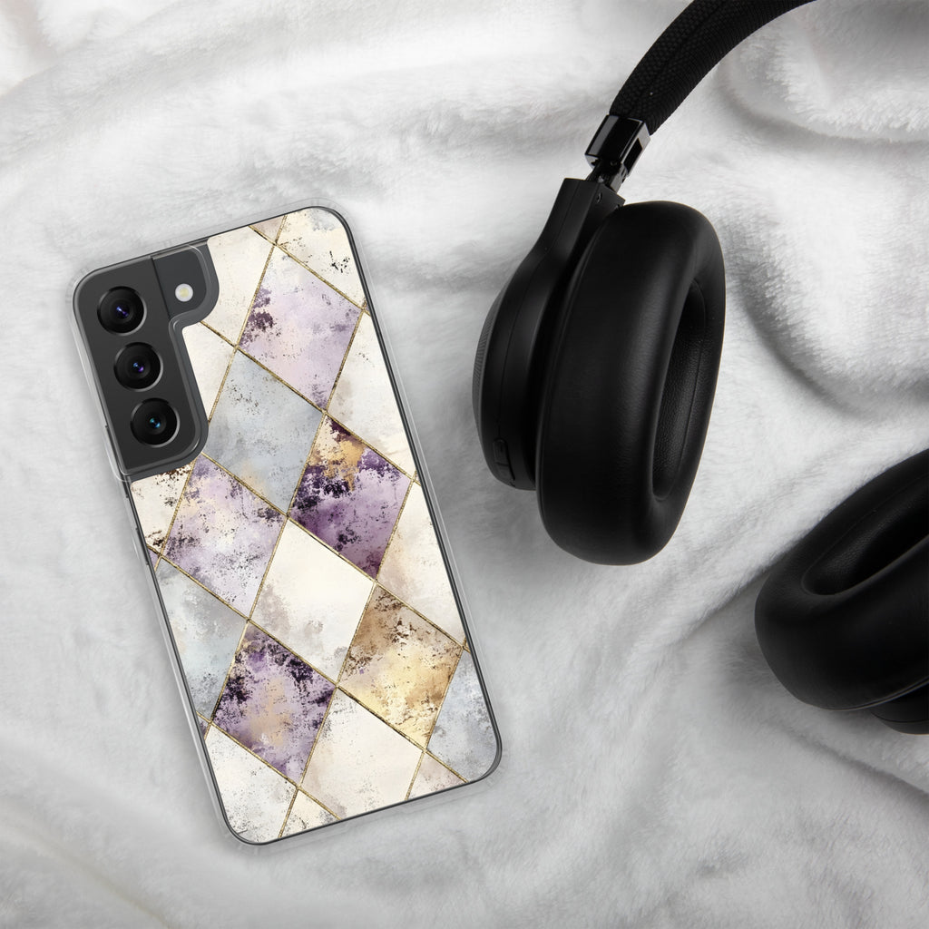 Golden Harlequin Damask Clear Case for Samsung Galaxy S22 – Elegant Geometric Gold Pattern Protective Cover