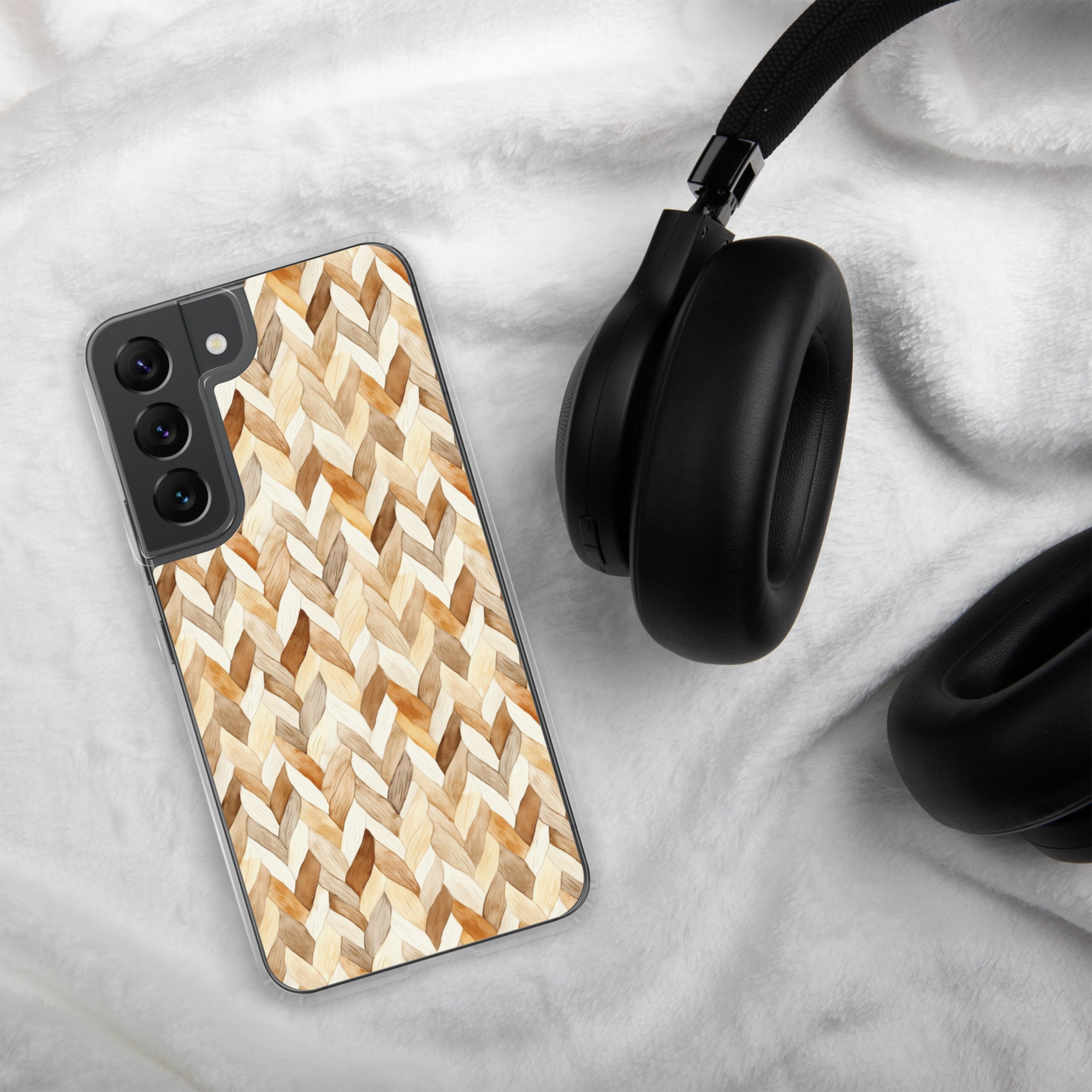 Warm Knit Pattern Clear Case for Samsung Galaxy S22 – Neutral Woven Texture Protective Cover