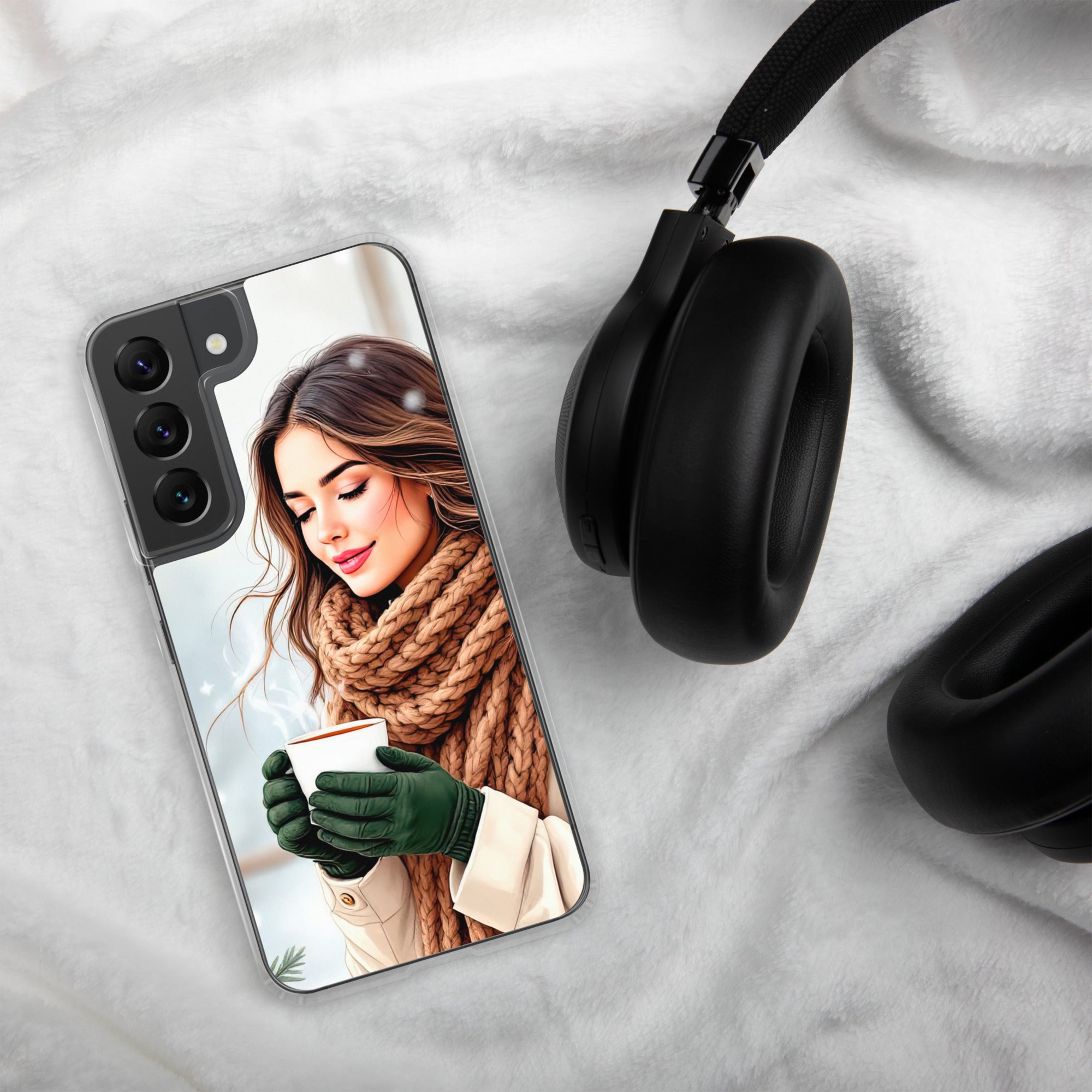Winter Coffee Moment Clear Case for Samsung Galaxy S22 – Cozy Portrait Protective Cover