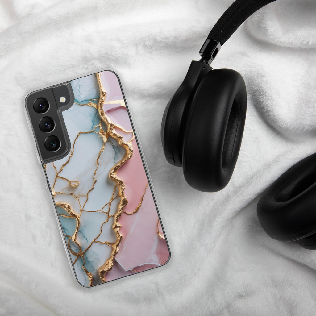 Pastel Marble Gold Clear Case for Samsung Galaxy S22 – Elegant Abstract Protective Cover
