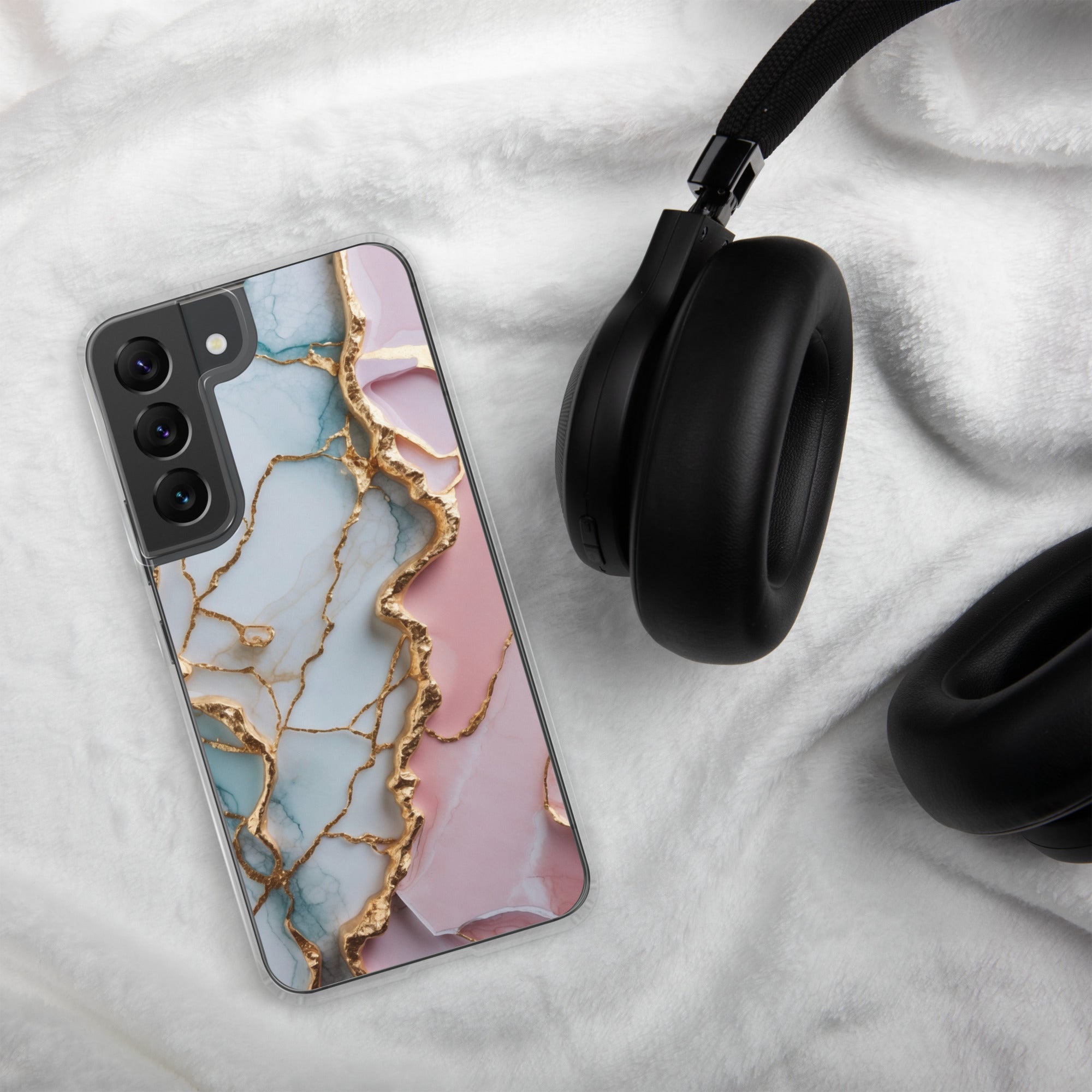 Pastel Marble Gold Clear Case for Samsung Galaxy S22 – Elegant Abstract Protective Cover
