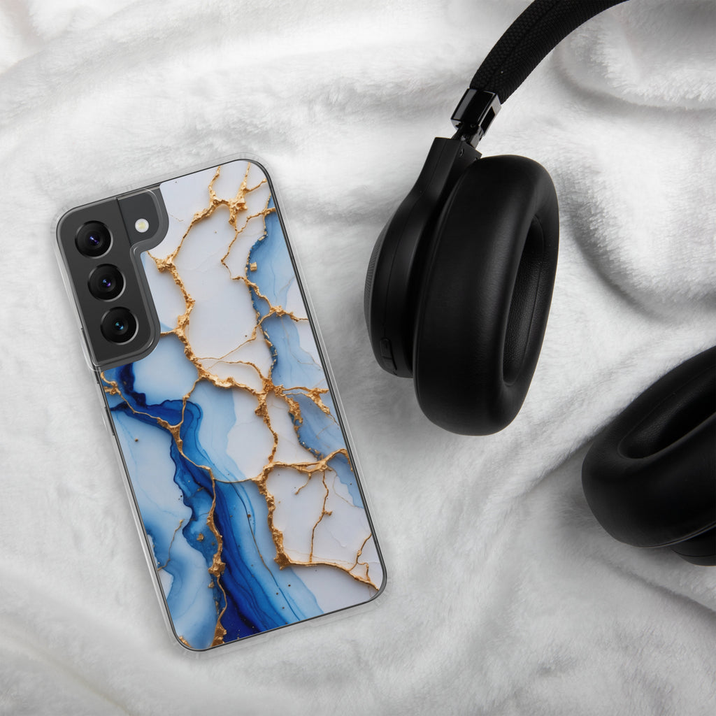 Blue Marble Gold Veins Clear Case for Samsung Galaxy S22 – Elegant Stone Protective Cover