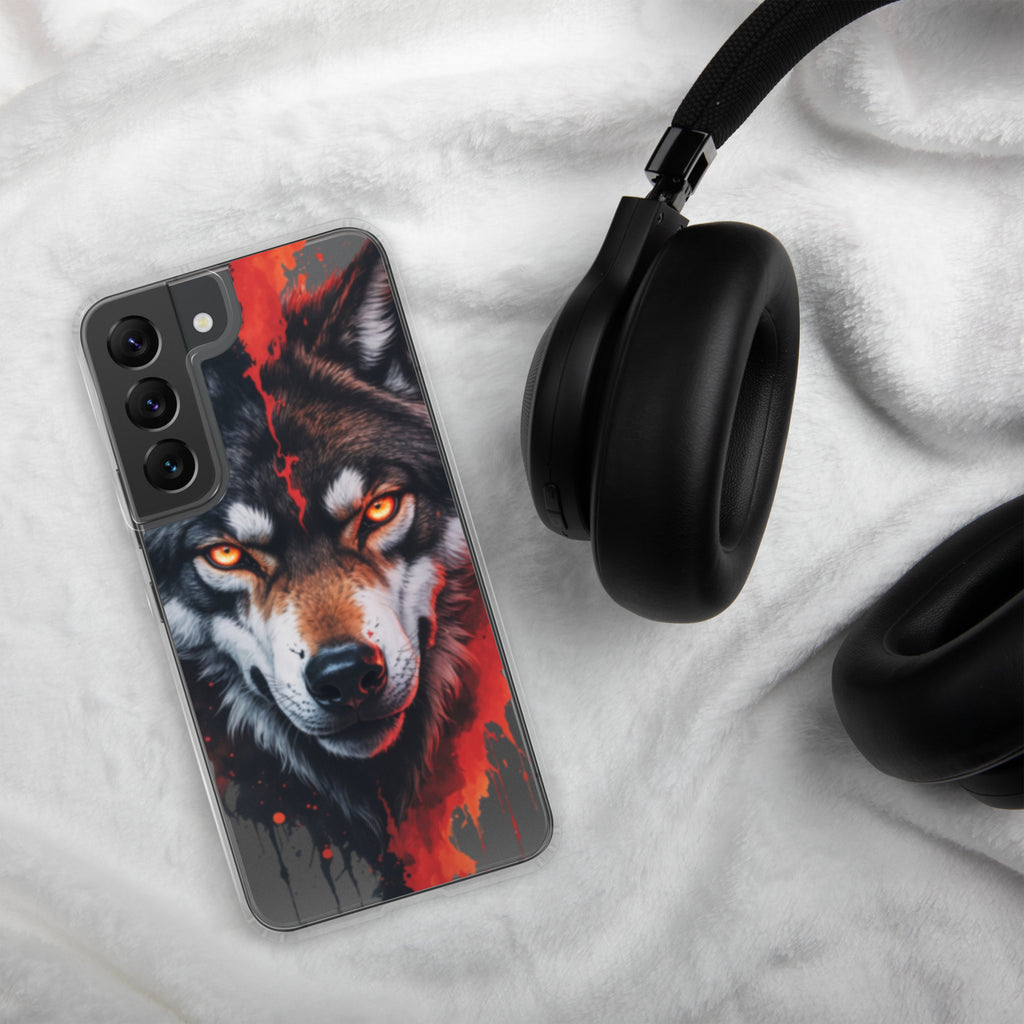 Fierce Wolf Portrait Clear Case for Samsung Galaxy S22 – Dark Animal Art Protective Cover