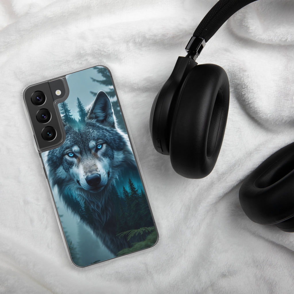 Mystic Forest Wolf Clear Case for Samsung Galaxy S22 – Dark Nature Art Protective Cover