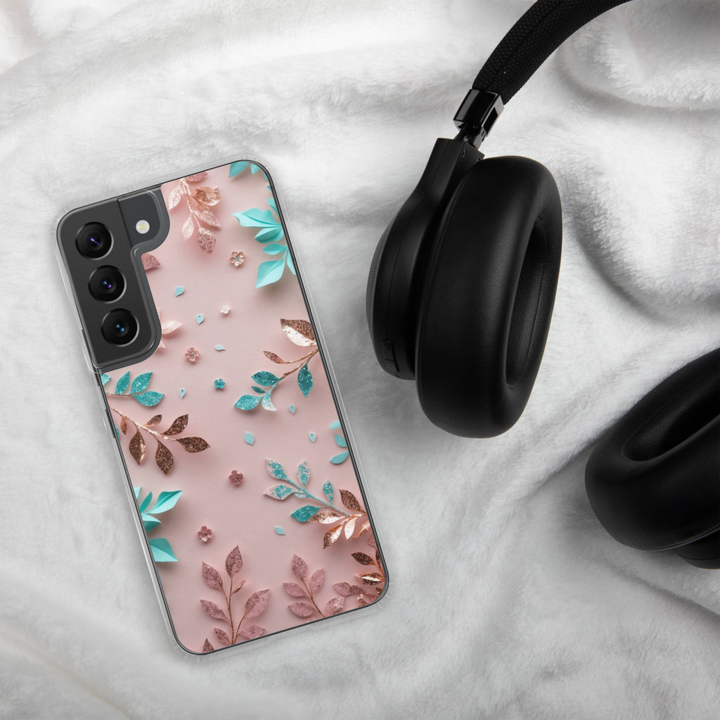 Pastel Floral Leaves Clear Case for Samsung Galaxy S22 – Soft Elegant Protective Cover