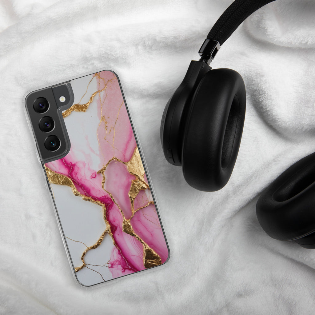 Pink Marble Gold Veins Clear Case for Samsung Galaxy S22 – Elegant Stone Protective Cover
