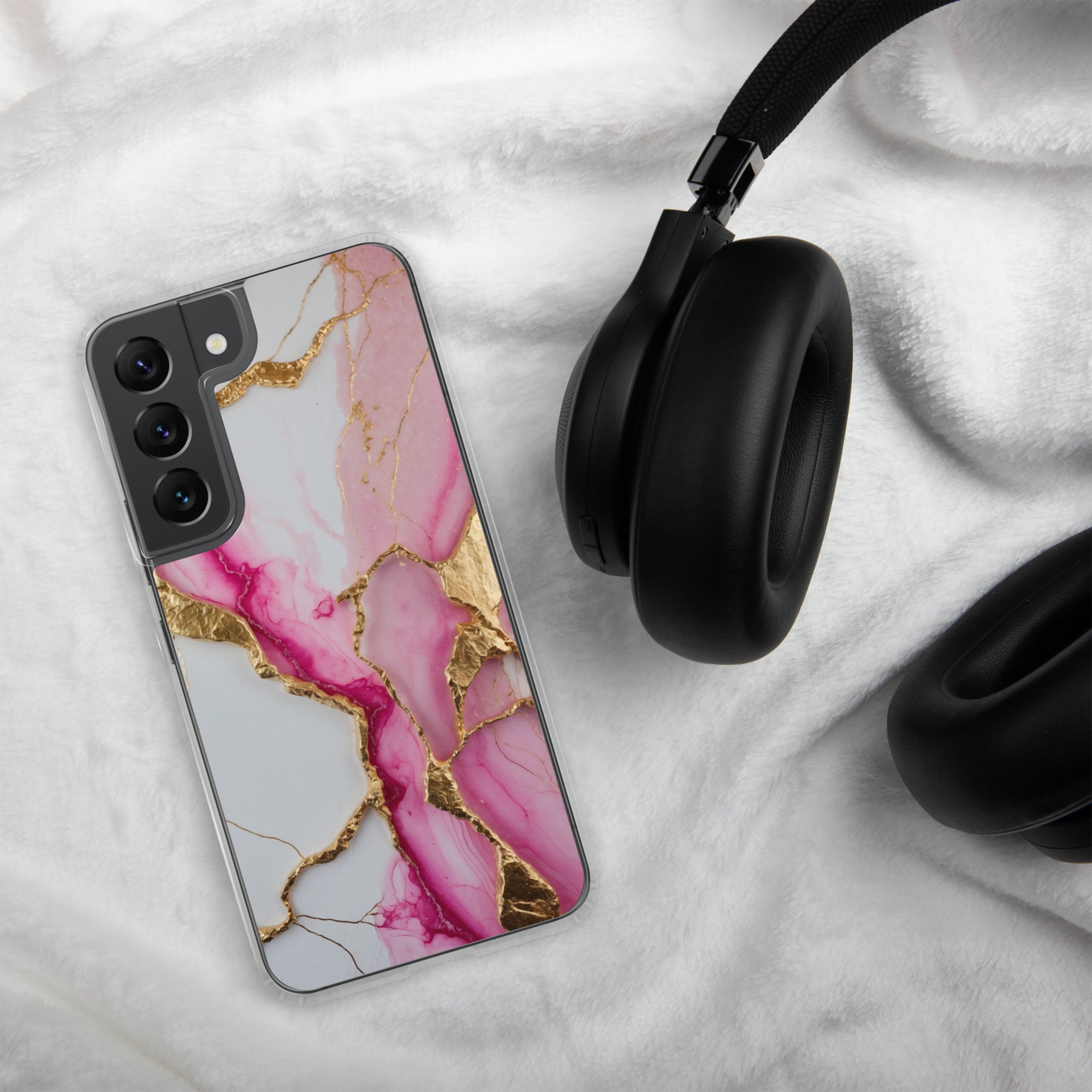 Pink Marble Gold Veins Clear Case for Samsung Galaxy S22 – Elegant Stone Protective Cover