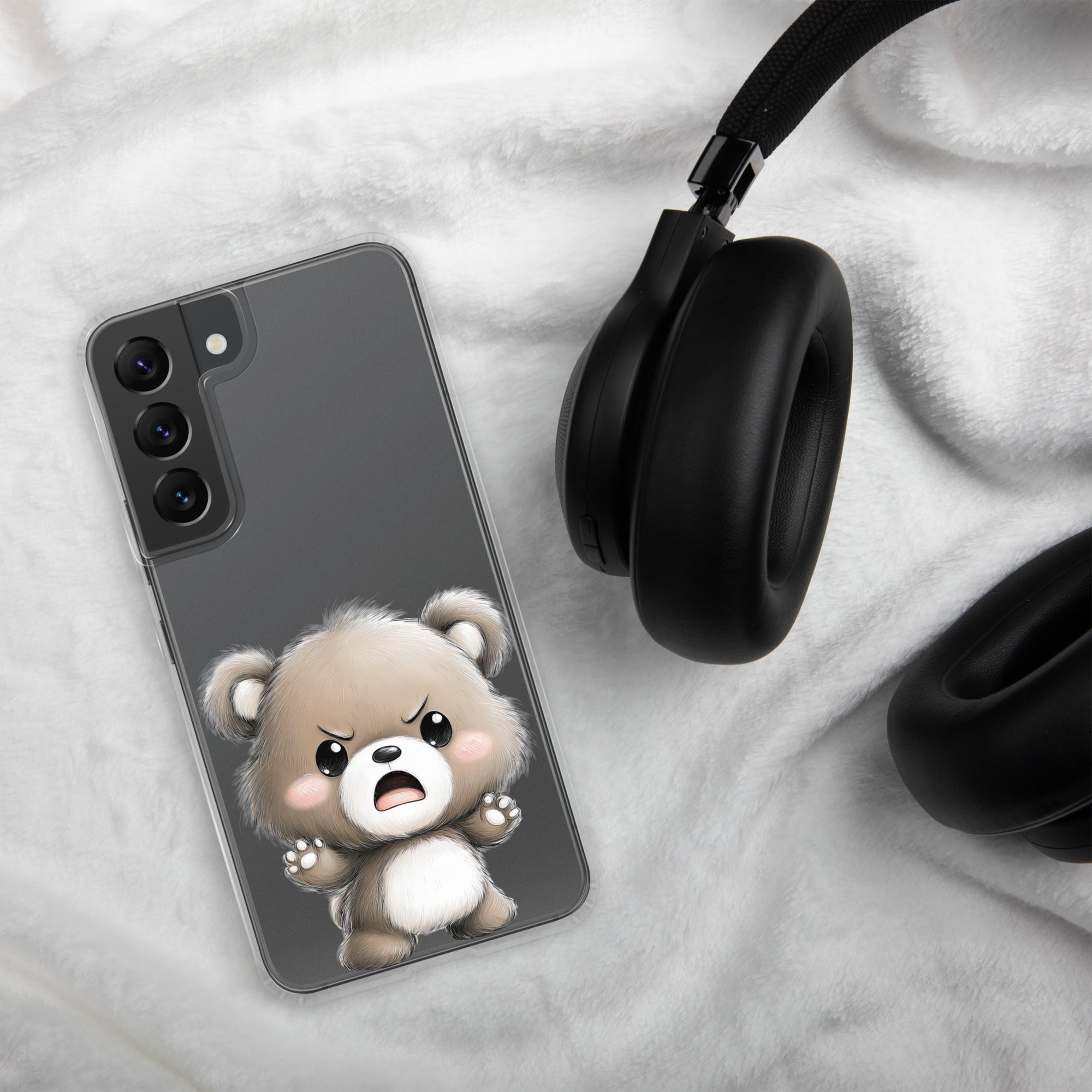 Cute Angry Bear Clear Case for Samsung Galaxy S22 – Playful Cartoon Protective Cover