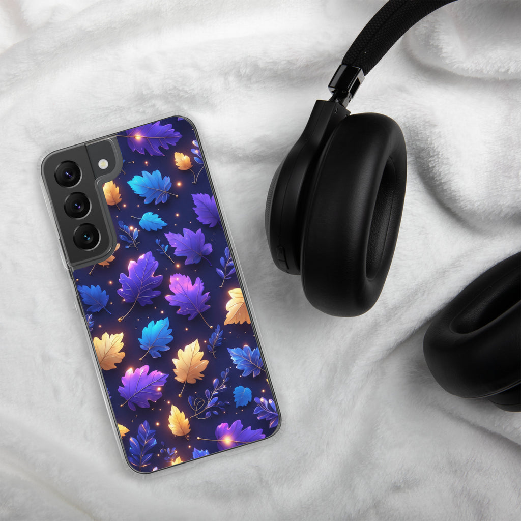 Glowing Autumn Leaves Clear Case for Samsung Galaxy S22 – Colorful Night Nature Protective Cover