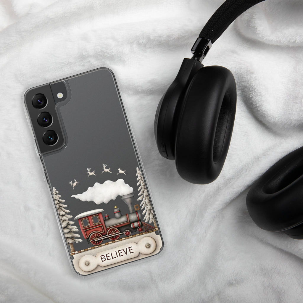 Believe Winter Train Clear Case for Samsung Galaxy S22 – Minimal Christmas Protective Cover