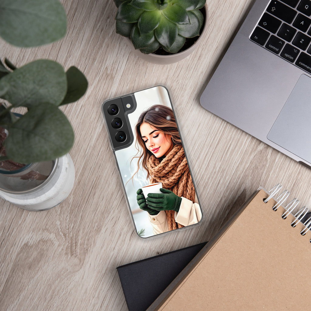 Winter Coffee Moment Clear Case for Samsung Galaxy S22 – Cozy Portrait Protective Cover