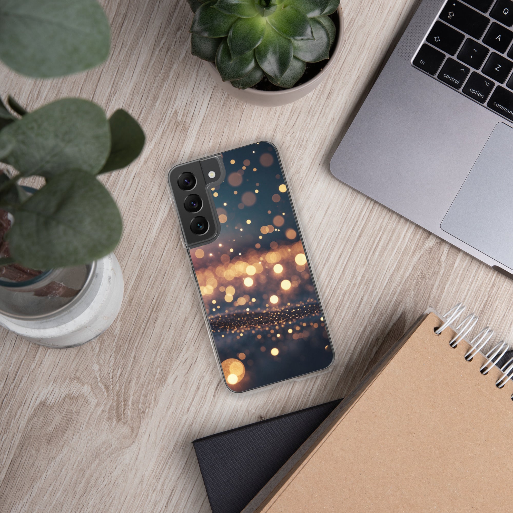 Golden Bokeh Lights Clear Case for Samsung Galaxy S22 – Elegant Glow Protective Cover