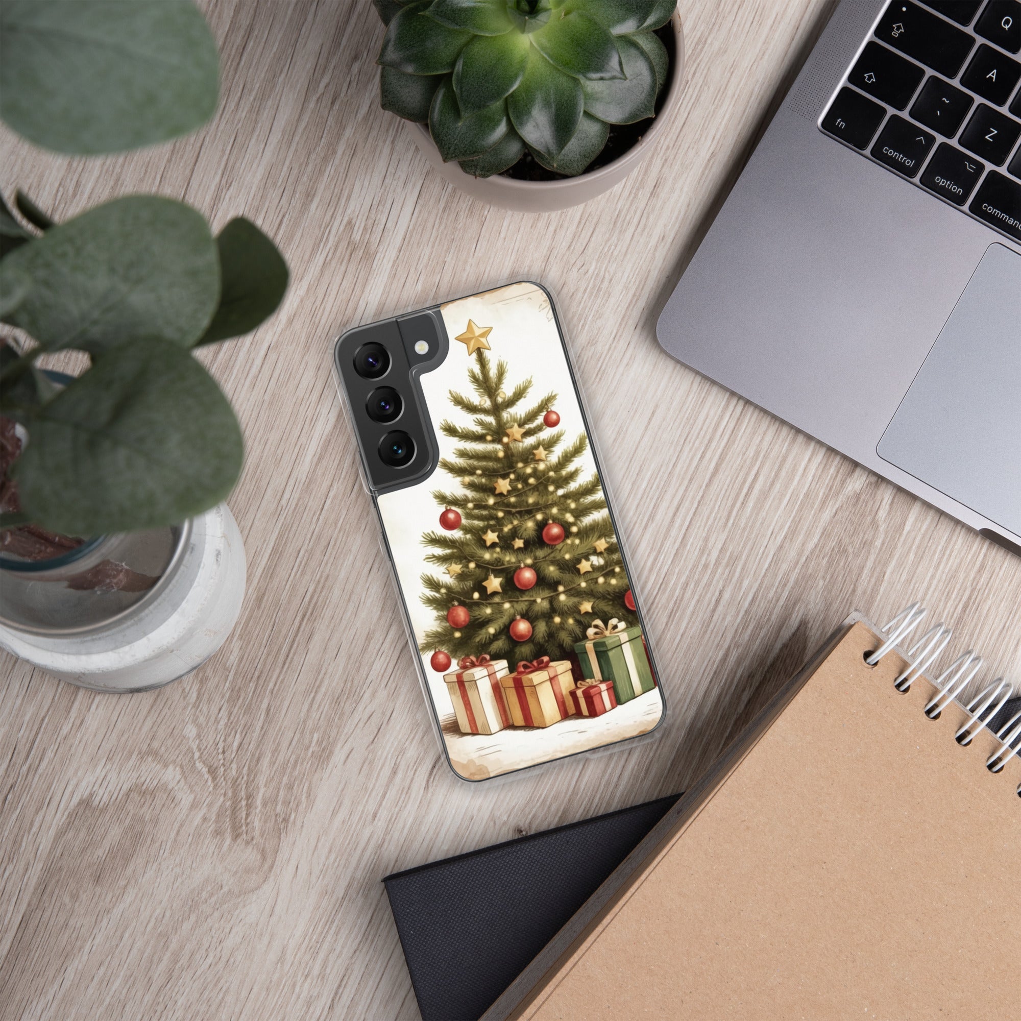 Christmas Tree with Gifts Clear Case for Samsung Galaxy S22 – Festive Holiday Protective Cover