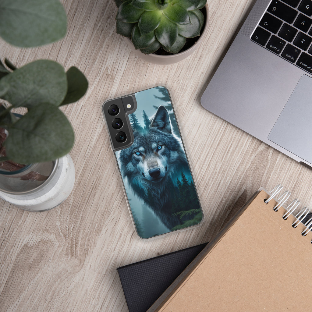 Mystic Forest Wolf Clear Case for Samsung Galaxy S22 – Dark Nature Art Protective Cover